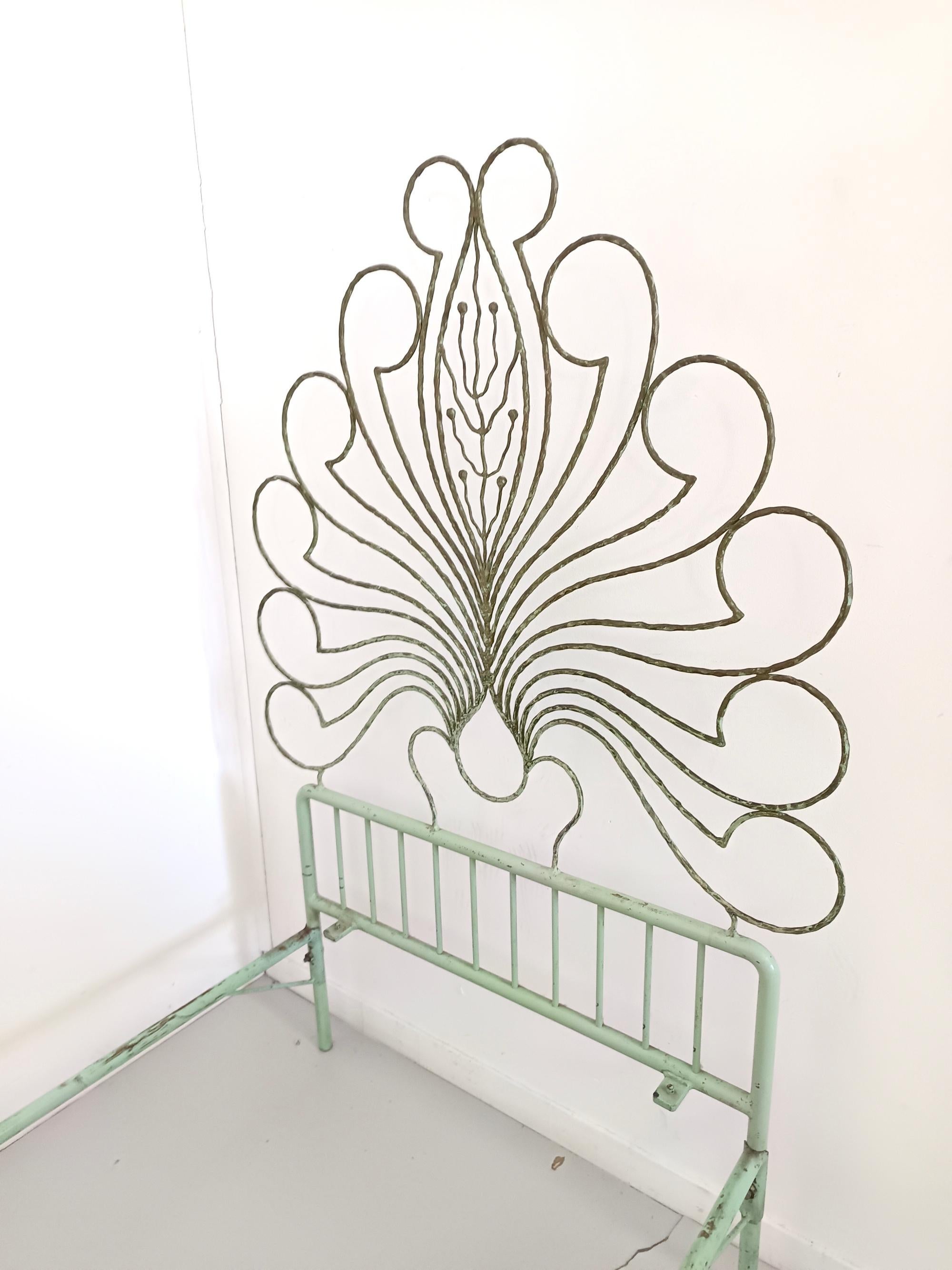 Mid-20th Century Iron and Brass Single Bed Frame, Italy For Sale