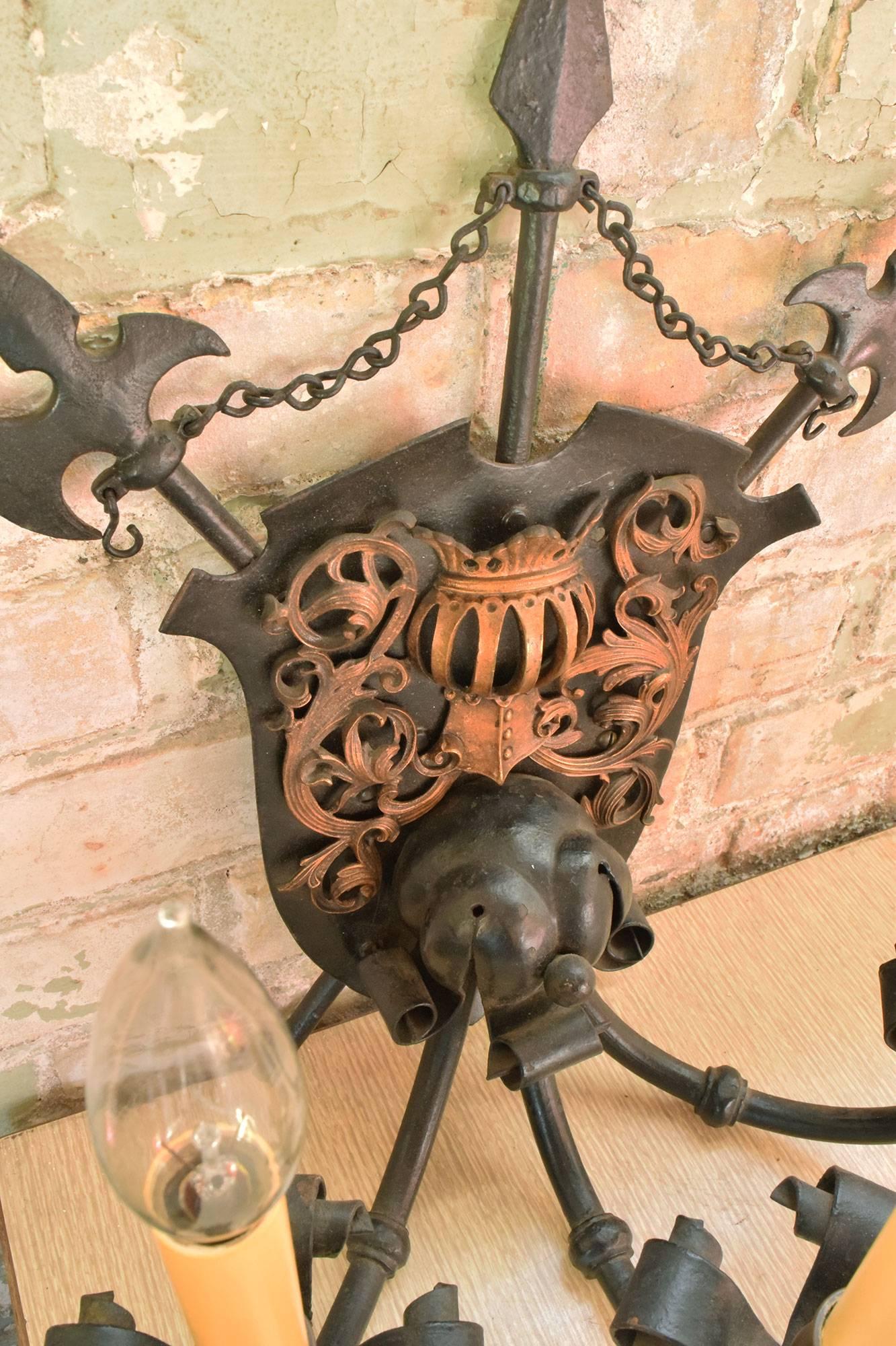 Iron and Brass Three-Candle Tudor Knight Sconce 7