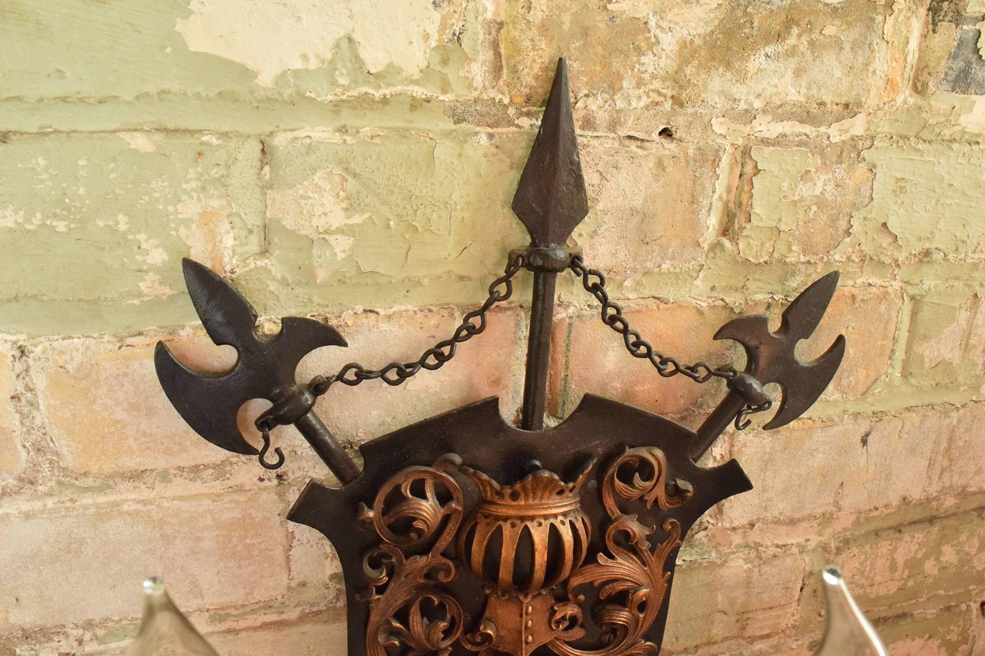 Early 20th Century Iron and Brass Three-Candle Tudor Knight Sconce