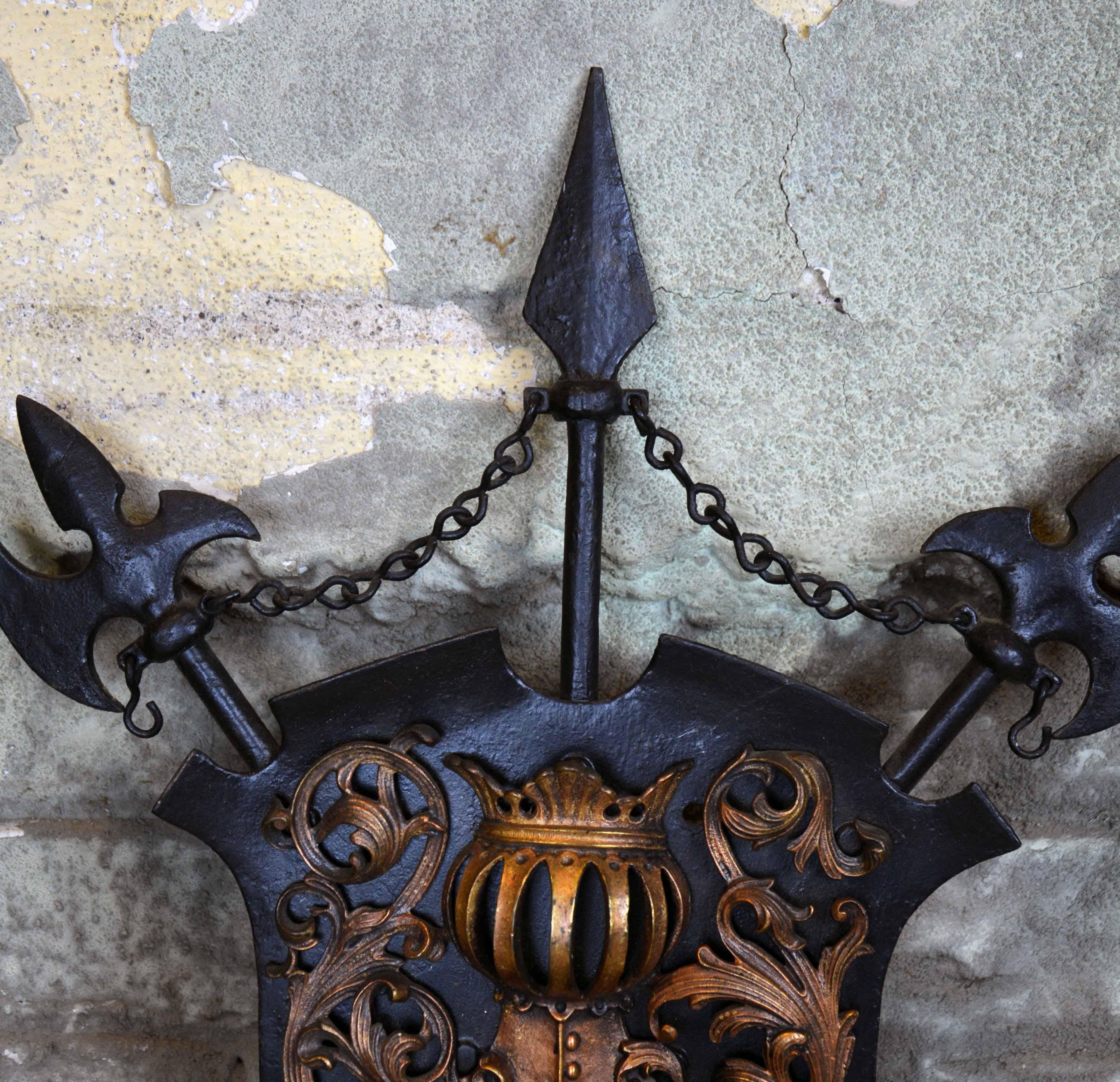 Iron and Brass Three-Candle Tudor Knight Sconce 2