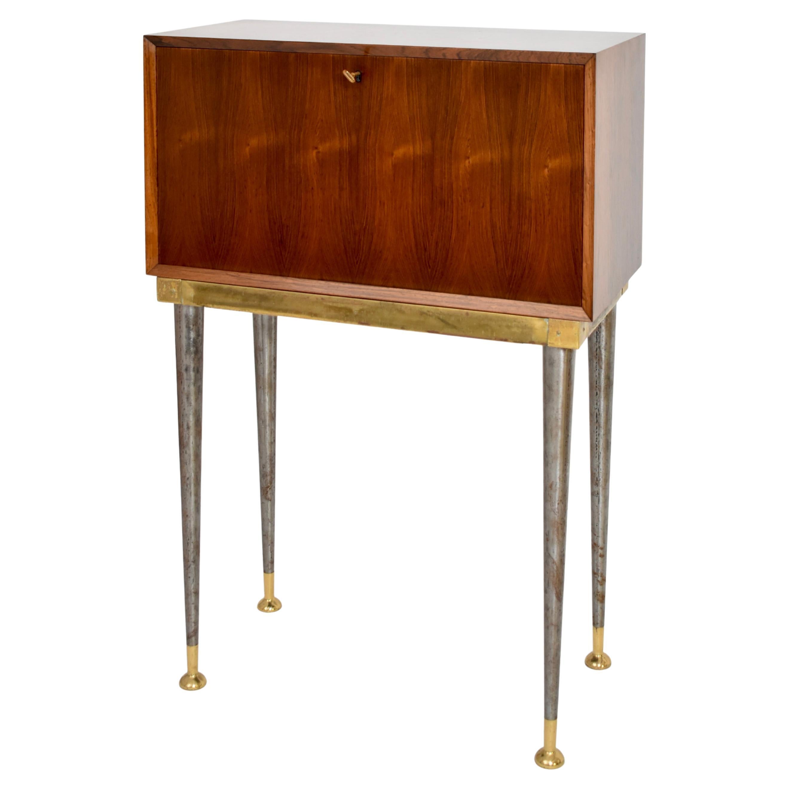 Iron and brass travel writing table cabinet, 1960s