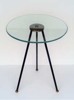 Iron and Brass Tripod Table, Circa 1960