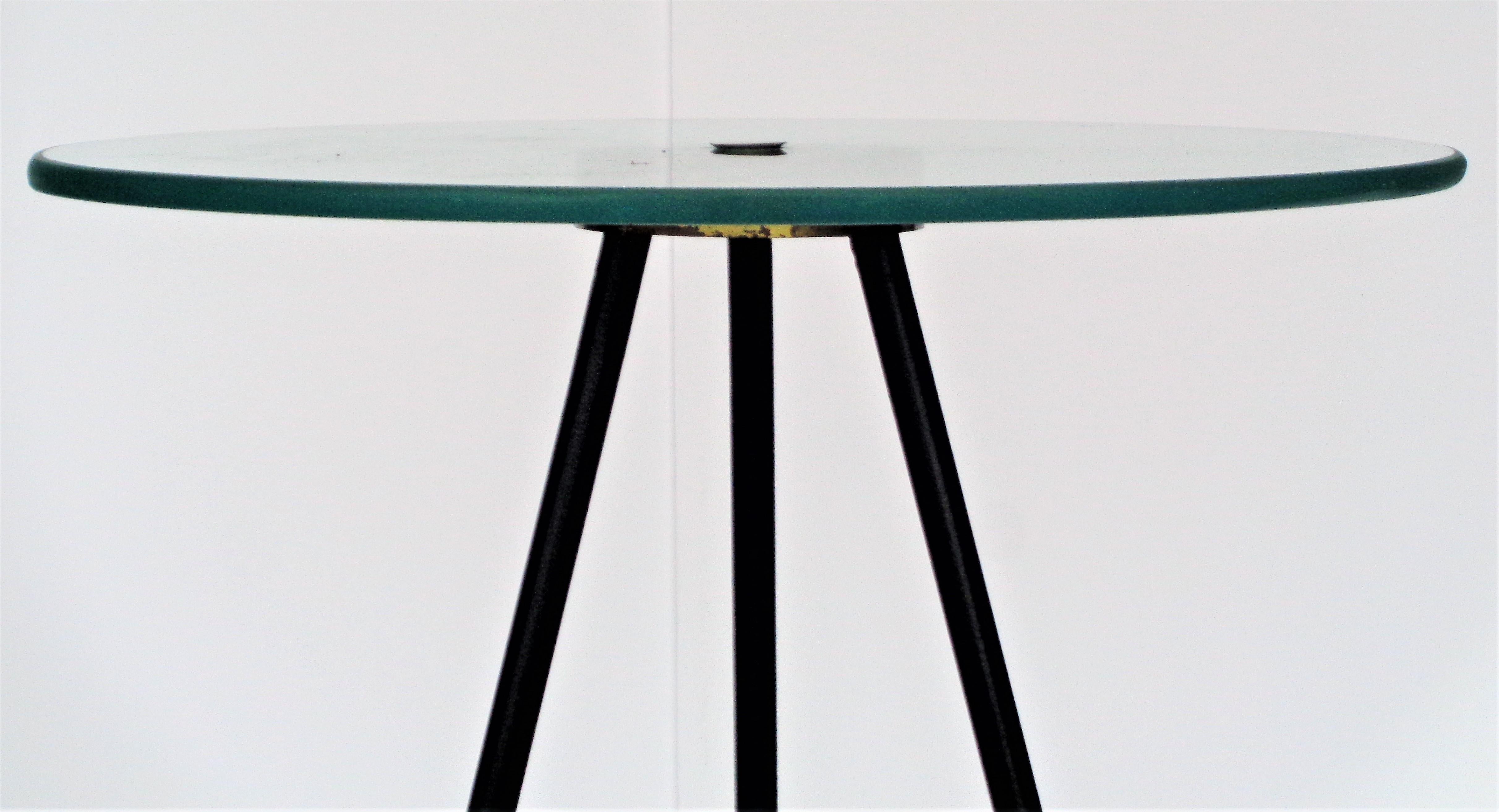 Welded Iron and Brass Tripod Table, Circa 1960