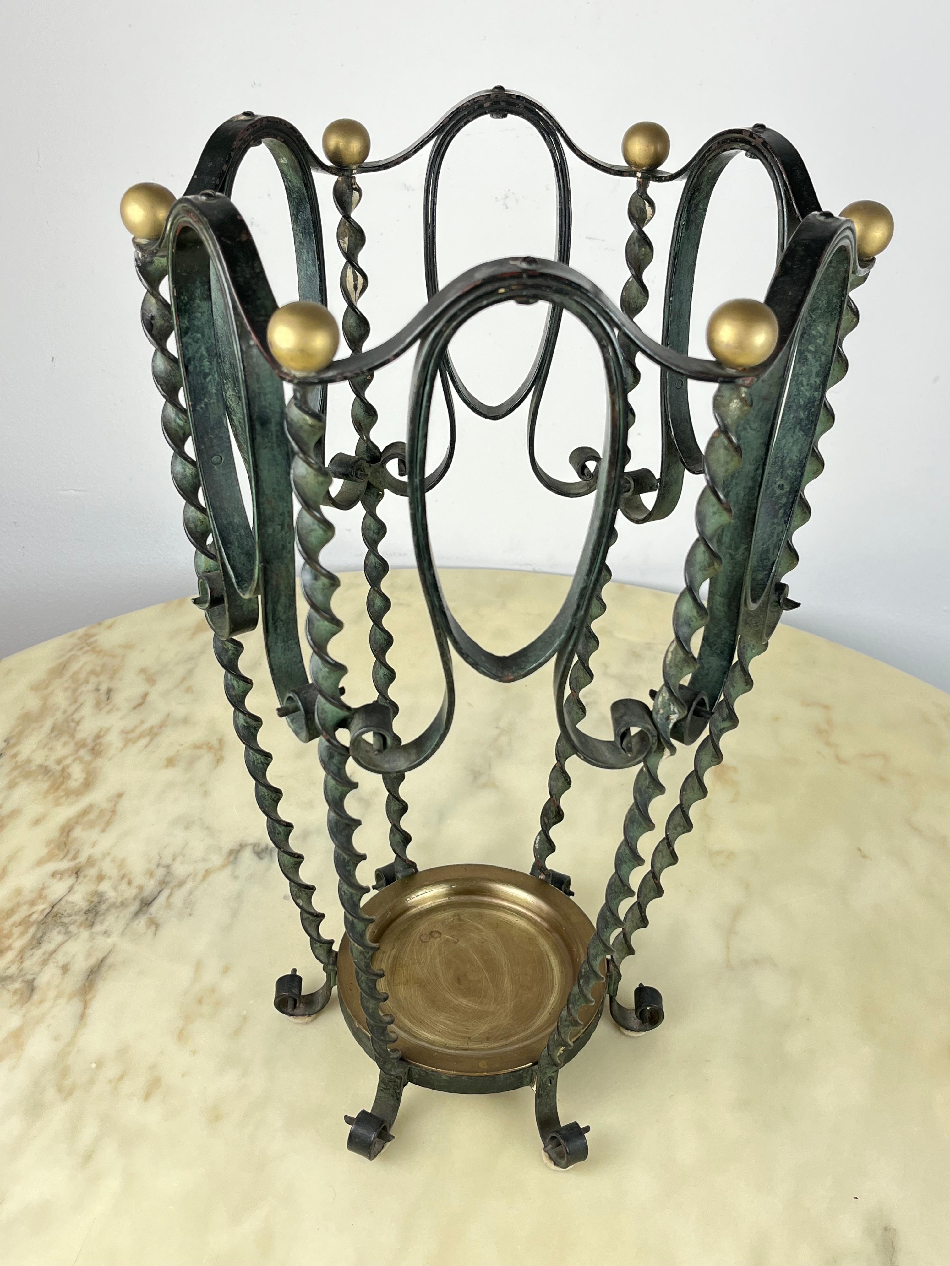 Italian Iron and Brass Umbrella Stand, Italy, 1930s For Sale
