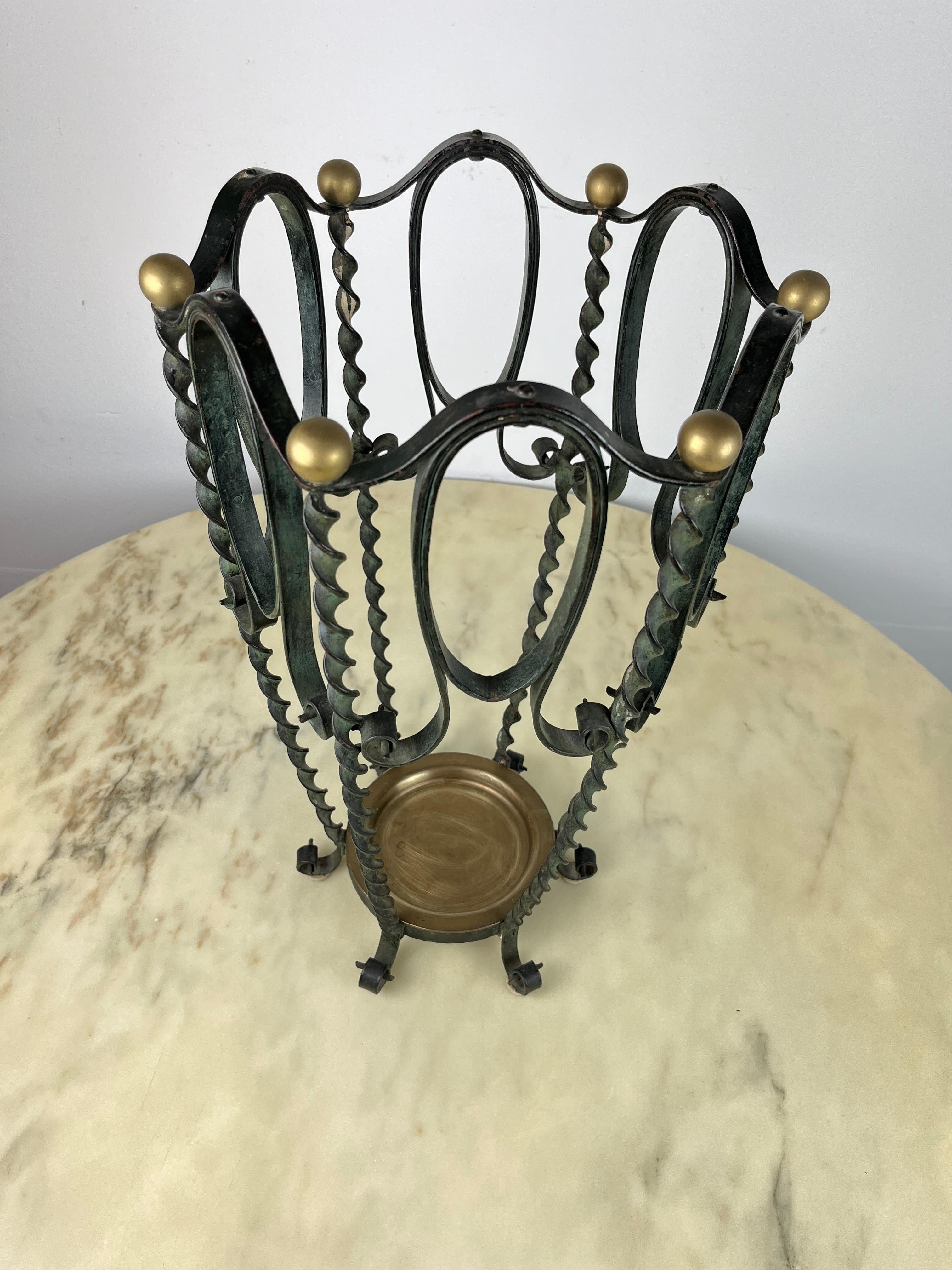Iron and Brass Umbrella Stand, Italy, 1930s For Sale 1