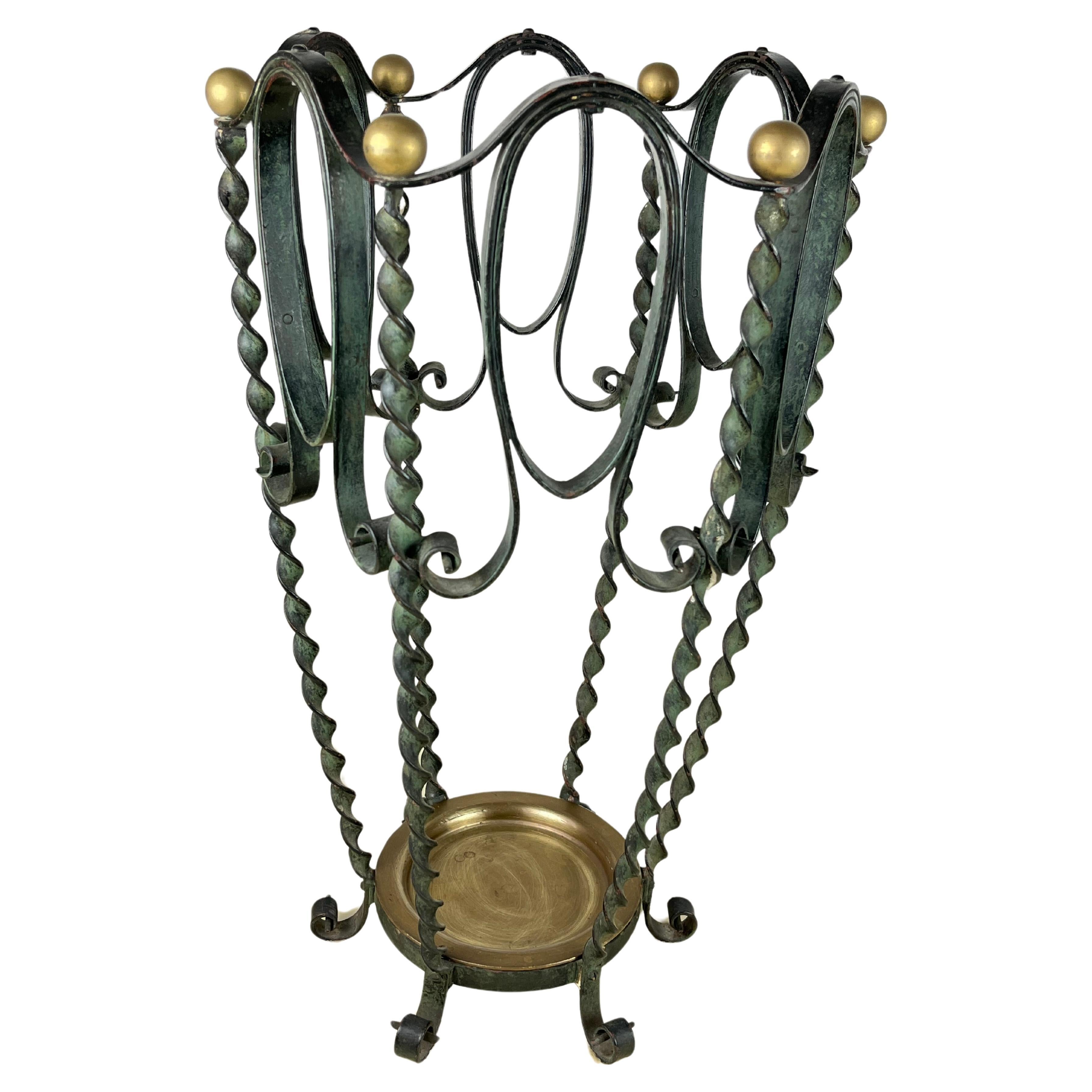 Iron and Brass Umbrella Stand, Italy, 1930s For Sale