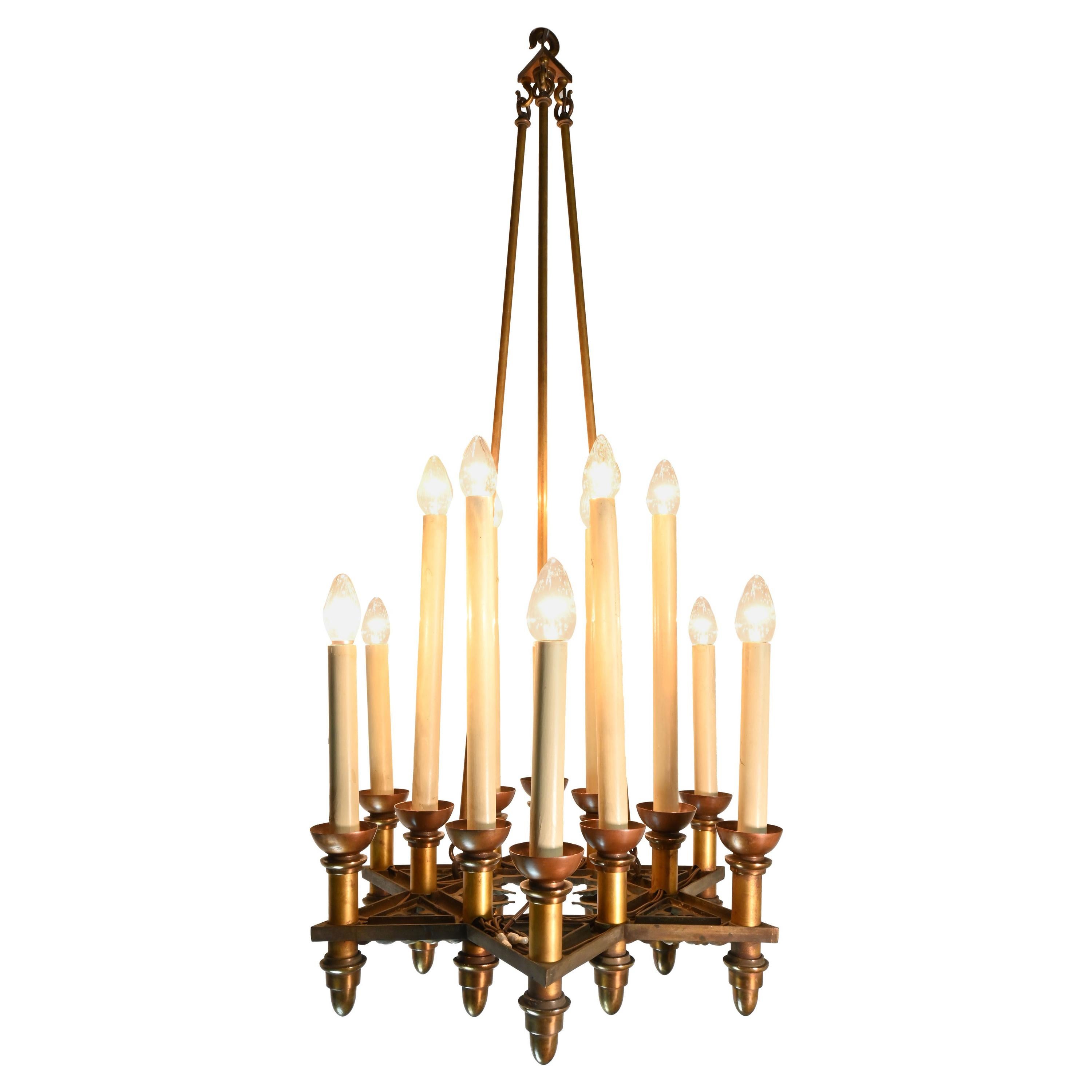Iron and Bronze 12 Candle Chandelier For Sale