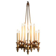 Antique Iron and Bronze 12 Candle Chandelier