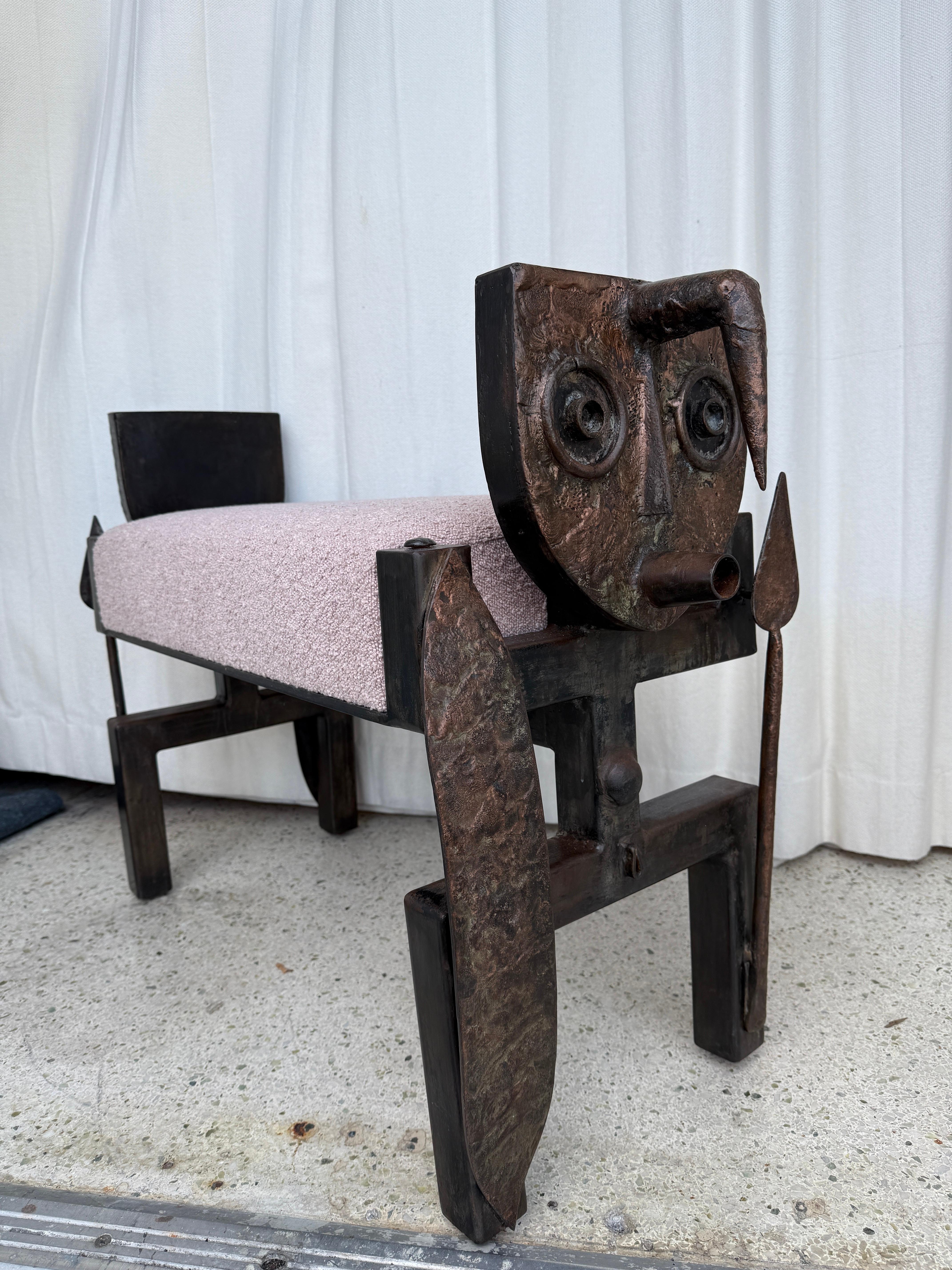 Iron and Bronze Brutalist Tribal Style Bench For Sale 5