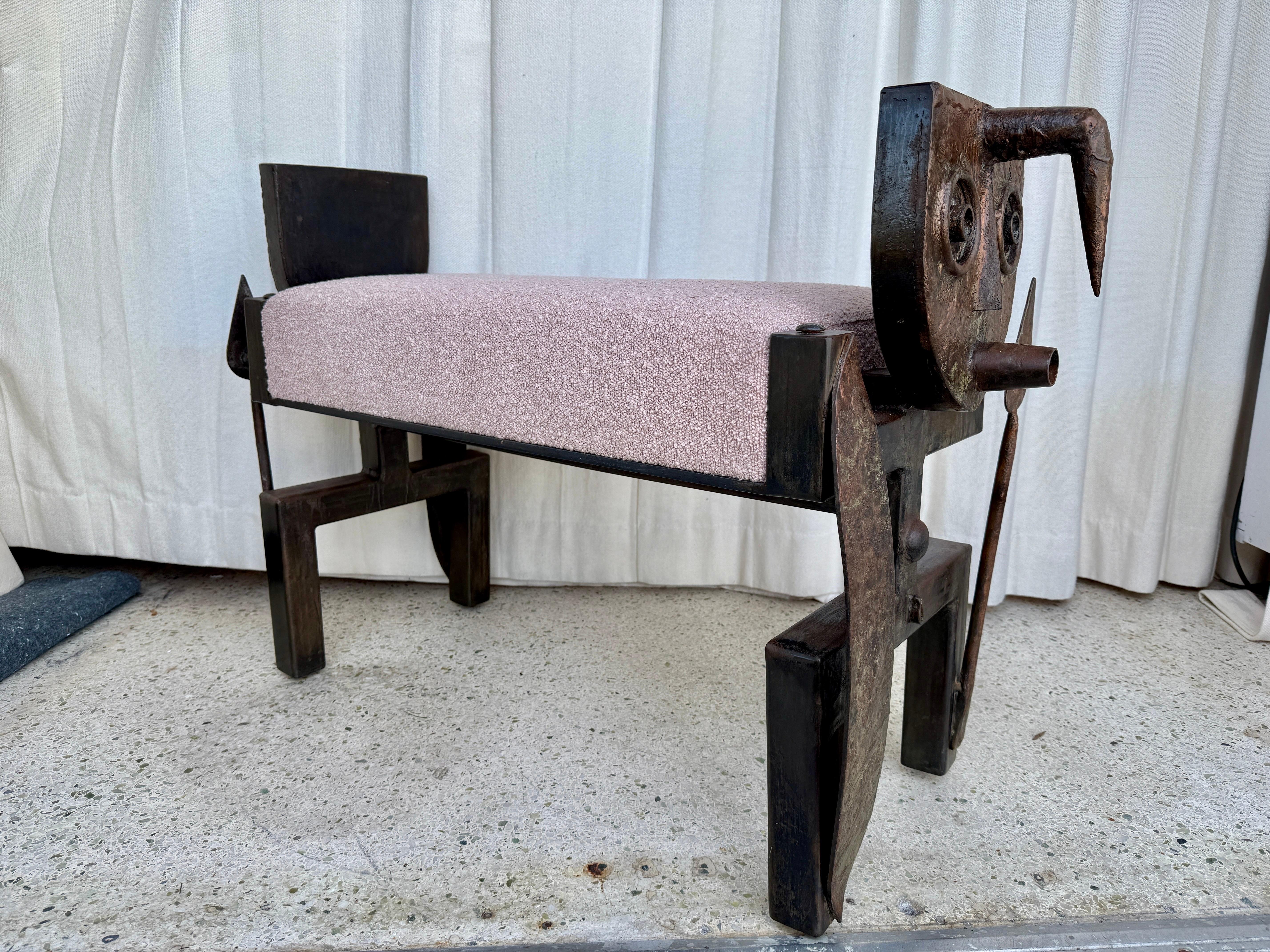 Iron and Bronze Brutalist Tribal Style Bench For Sale 6