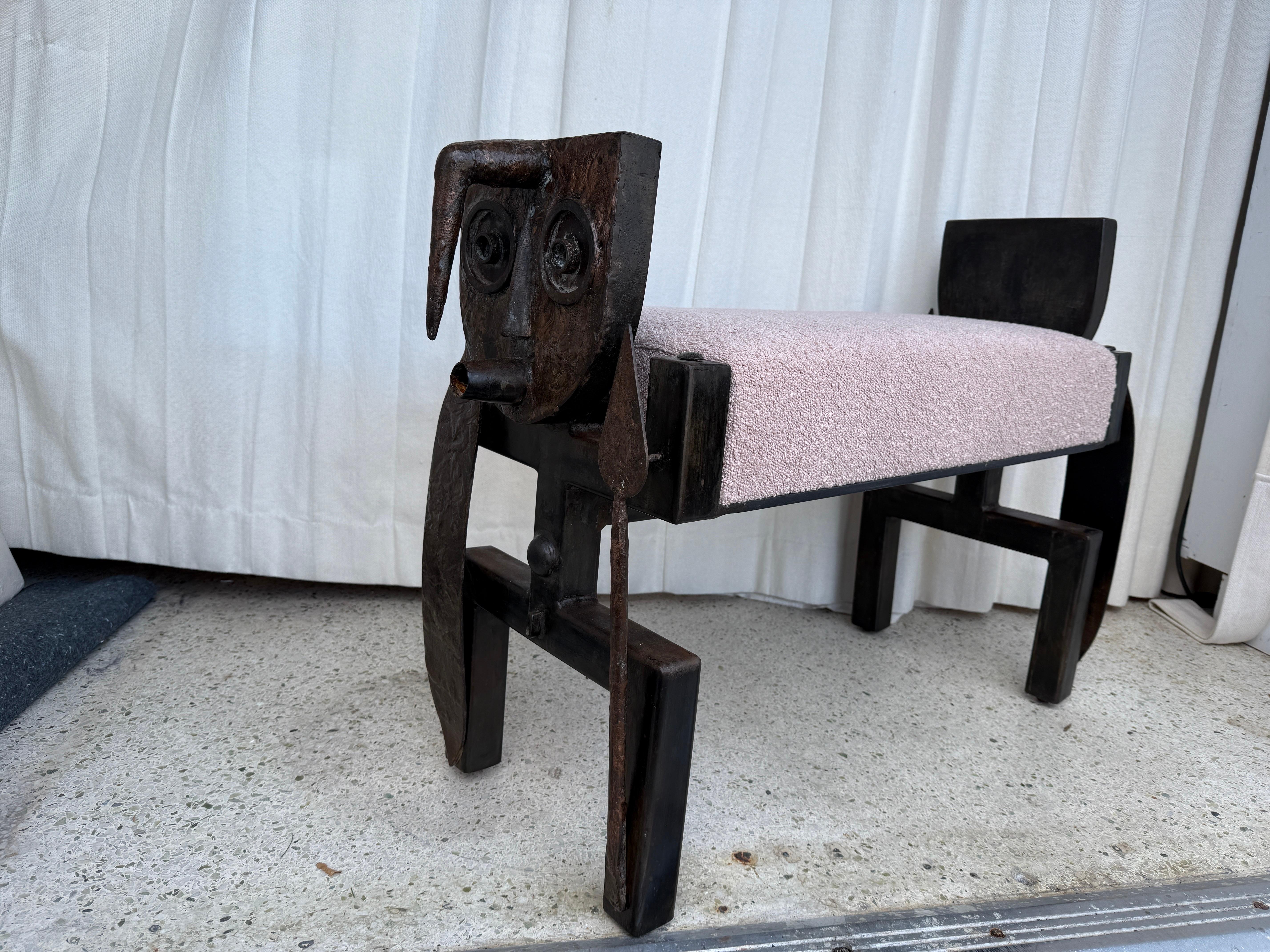 Iron and Bronze Brutalist Tribal Style Bench For Sale 9