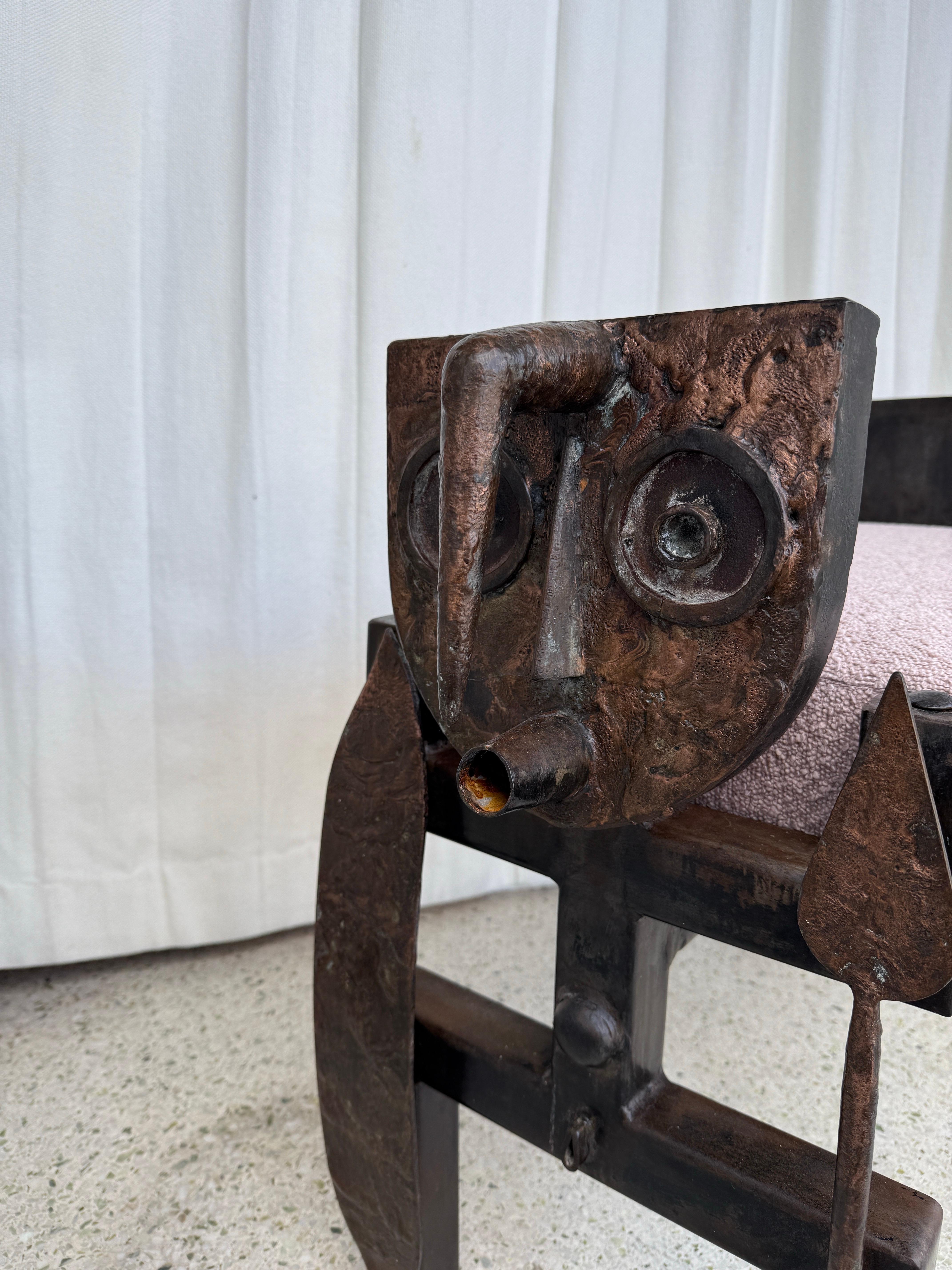 Iron and Bronze Brutalist Tribal Style Bench For Sale 10
