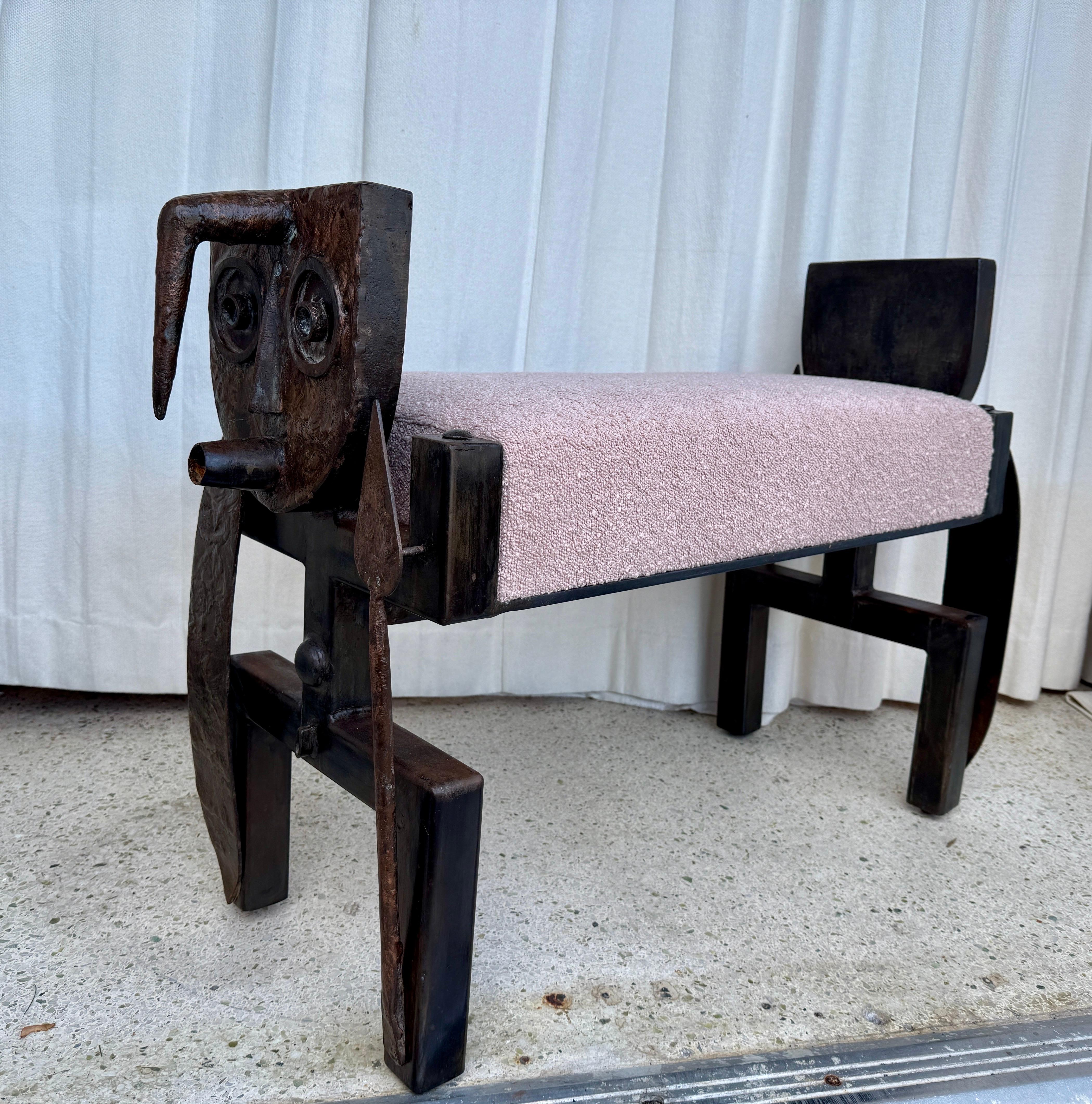 Iron and Bronze Brutalist Tribal Style Bench For Sale 11