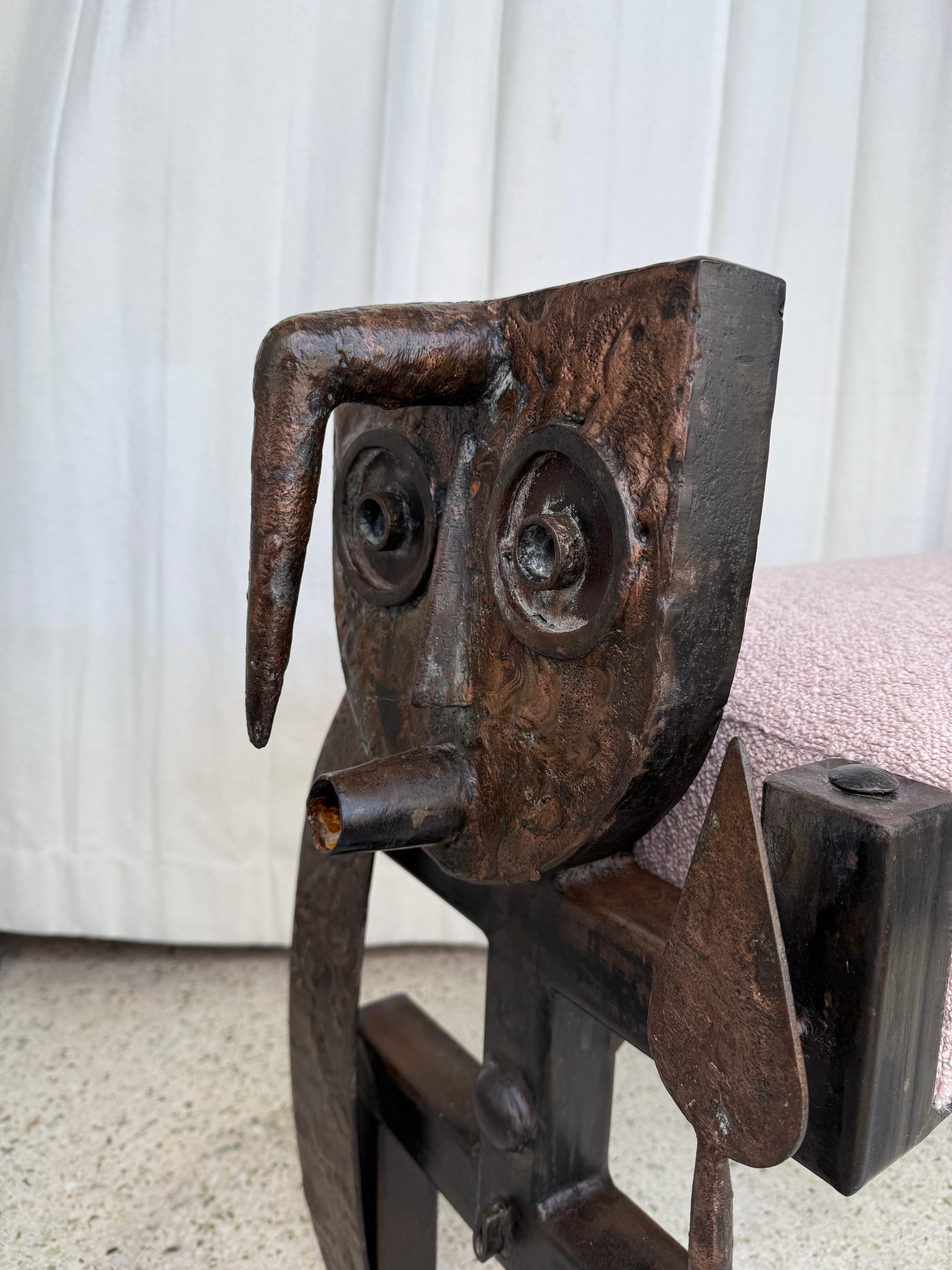 Iron and Bronze Brutalist Tribal Style Bench For Sale 12