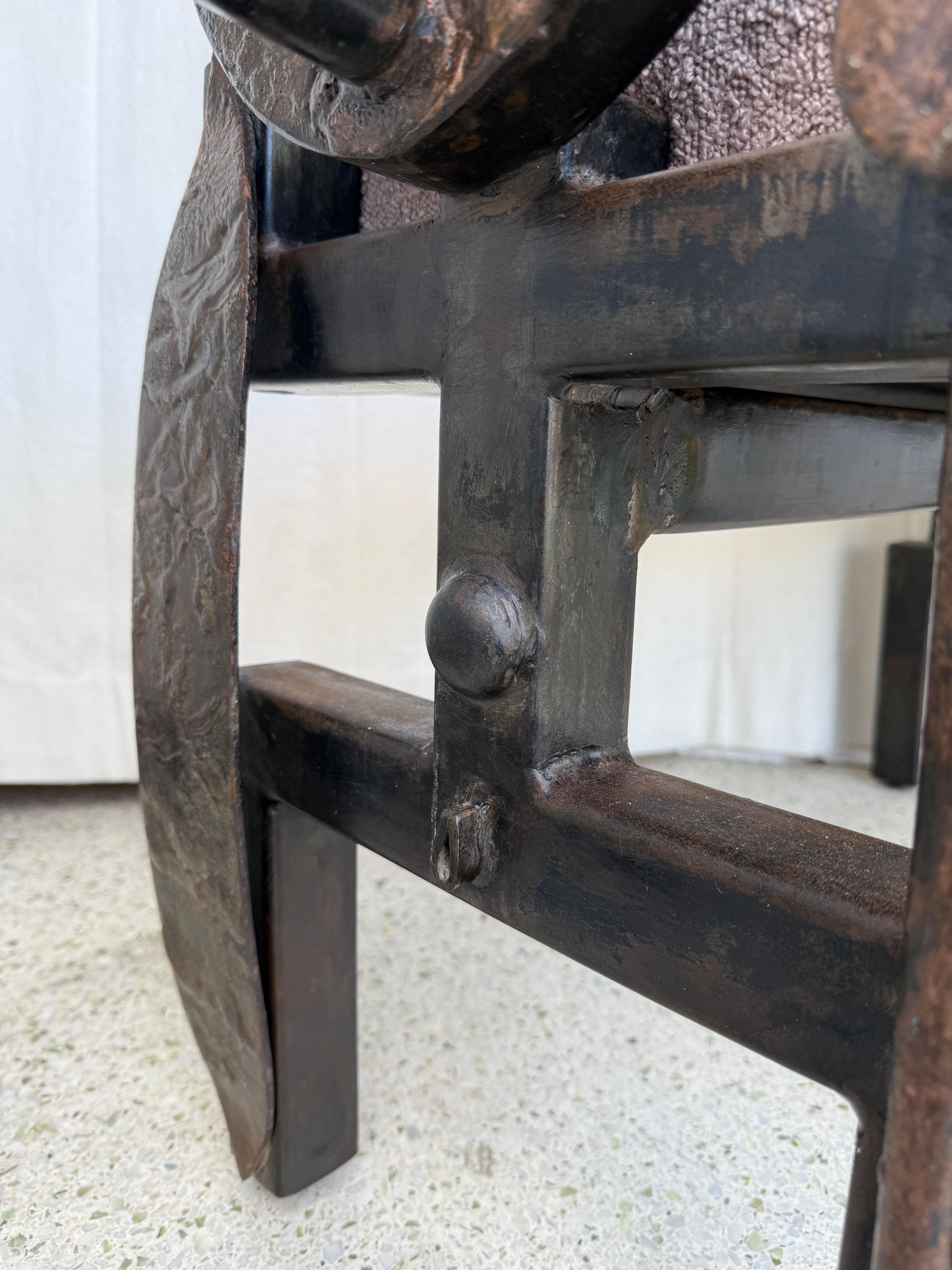 Iron and Bronze Brutalist Tribal Style Bench For Sale 13