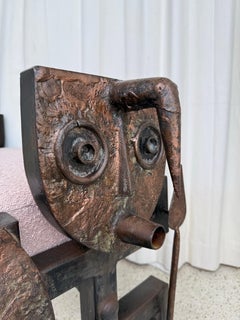 Panchina in ferro e bronzo in stile tribale brutalista