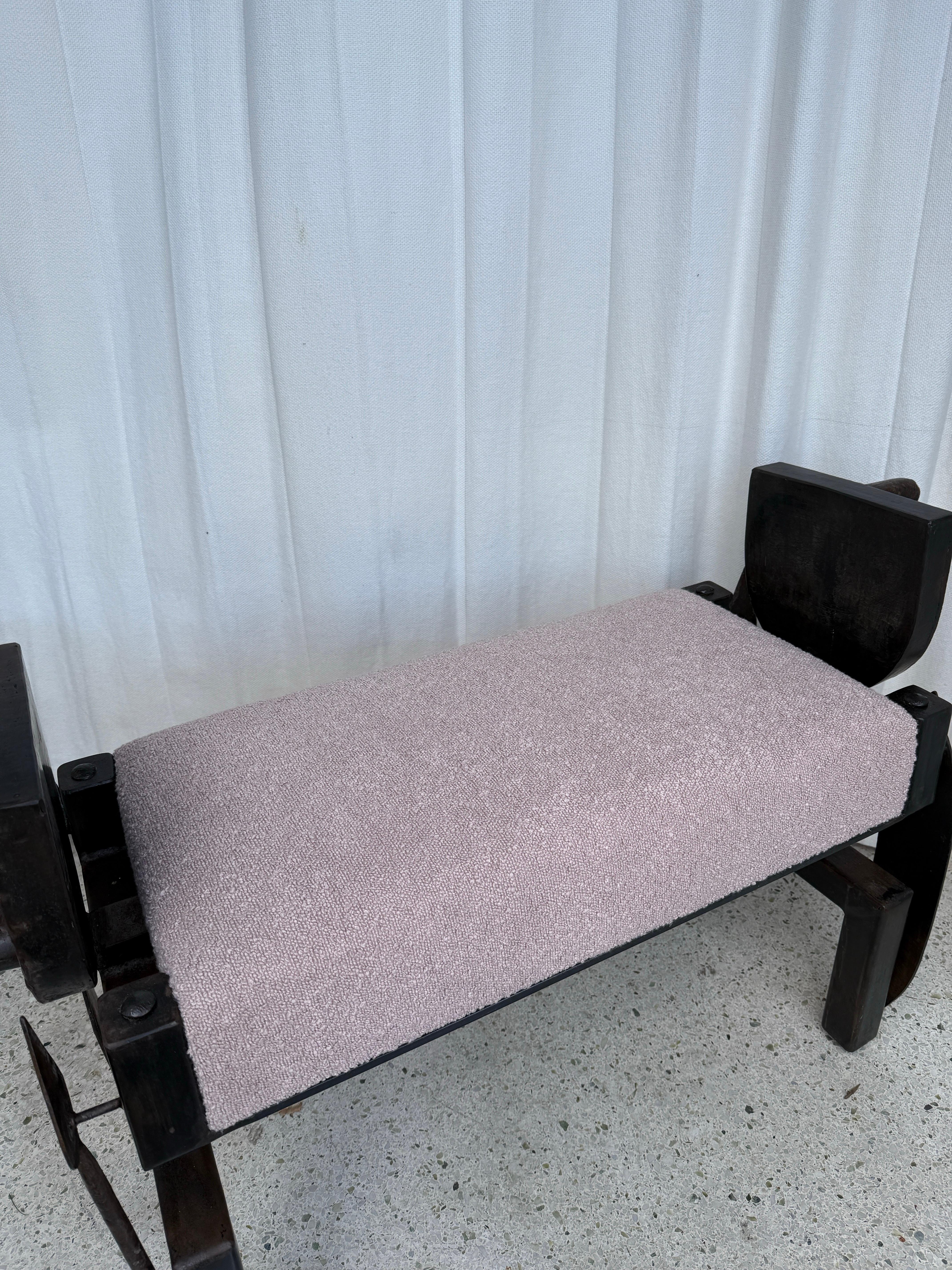 Iron and Bronze Brutalist Tribal Style Bench In Good Condition For Sale In North Miami, FL
