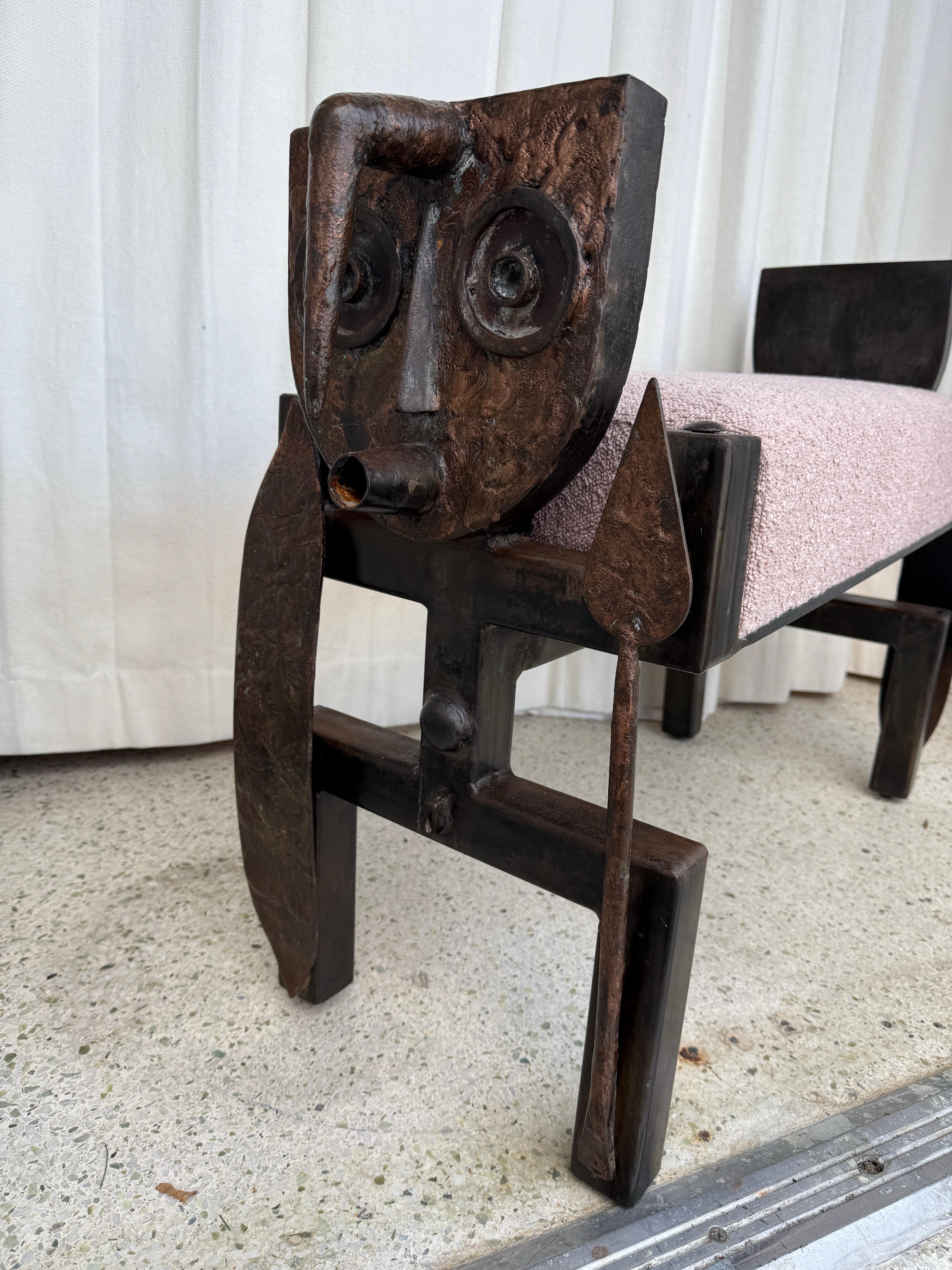 Iron and Bronze Brutalist Tribal Style Bench For Sale 2