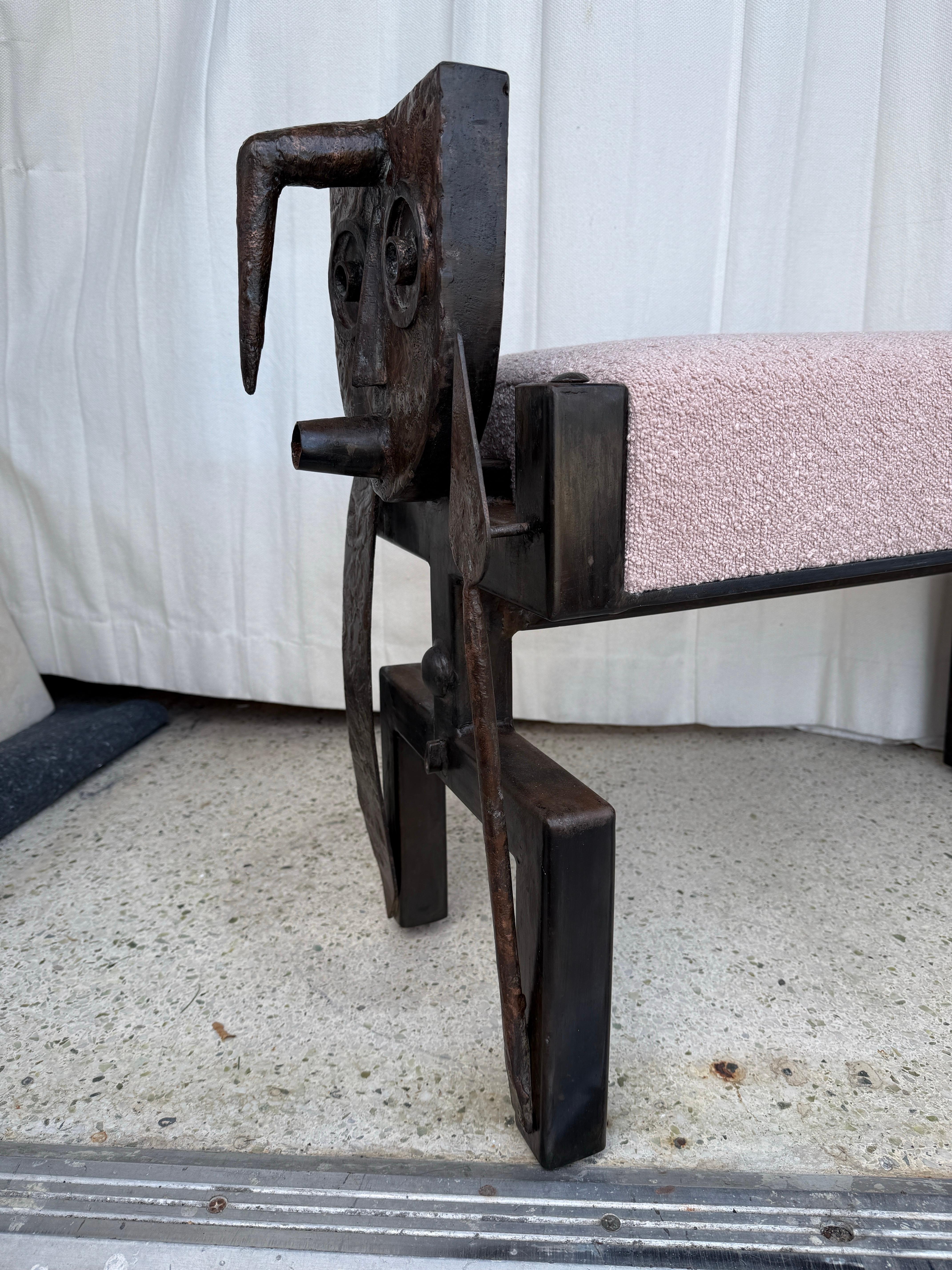 Iron and Bronze Brutalist Tribal Style Bench For Sale 3