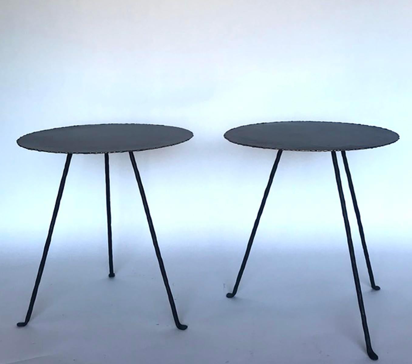 Sold and priced separately. Iron tripod table with a bronze edge. Can be made in custom sizes. Made in Los Angeles by Dos Gallos Studio
One is available off the floor. Custom pieces have an 10-15 week lead time.
The lead time is 16 weeks. Please