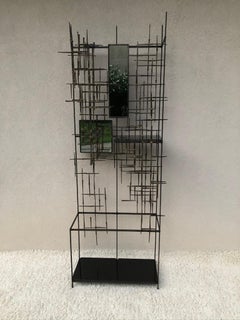 Iron and Bronze Welded Sculptural Modernist Entrance Glass Mirror Stand
