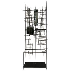 Iron and Bronze Welded Sculptural Modernist Entrance Glass Mirror Stand