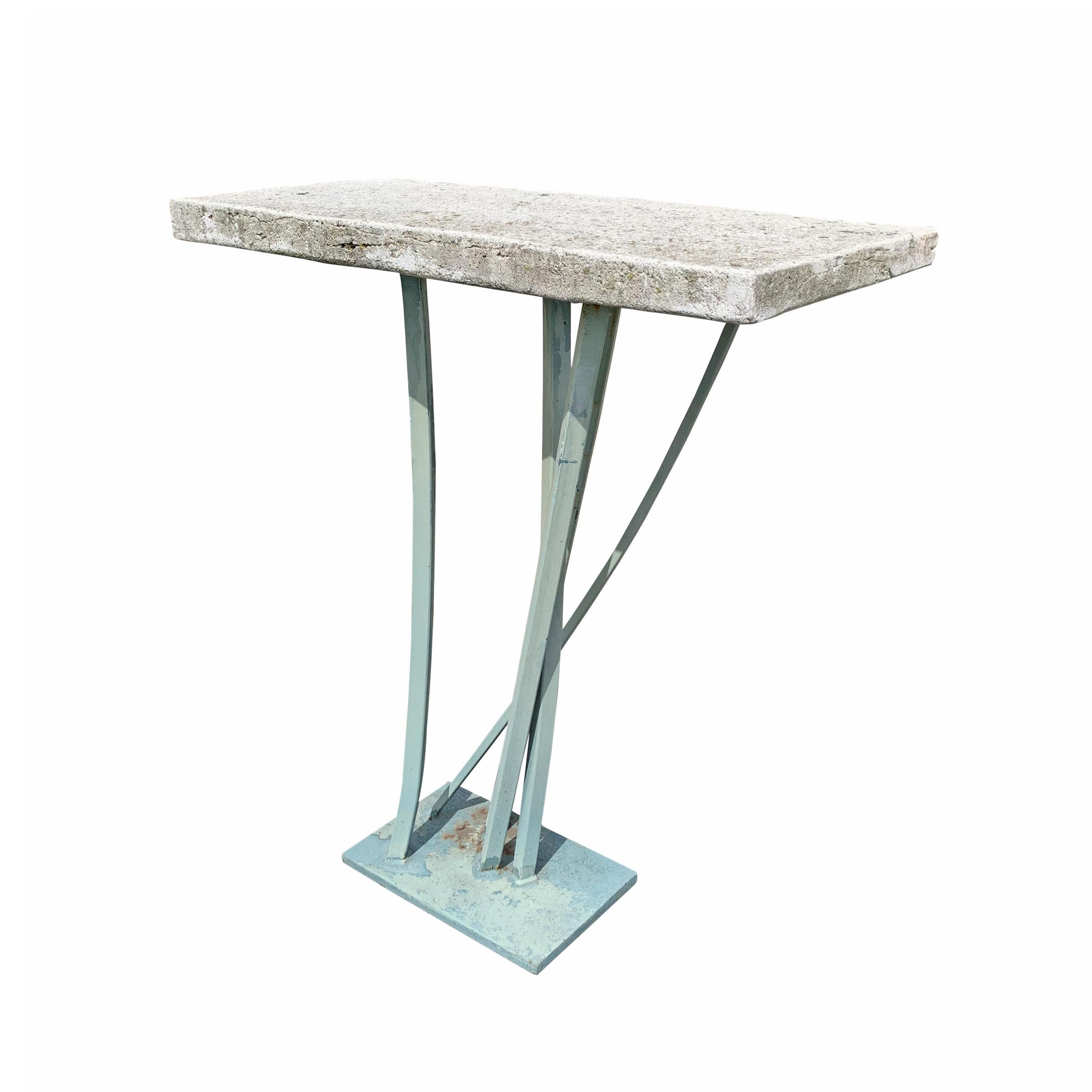 20th Century Iron and Cast Stone Console Table by Joseph Wesner