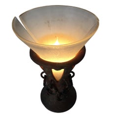 Iron and Clay Torchiere Table Lamp W/ Frosted Shade