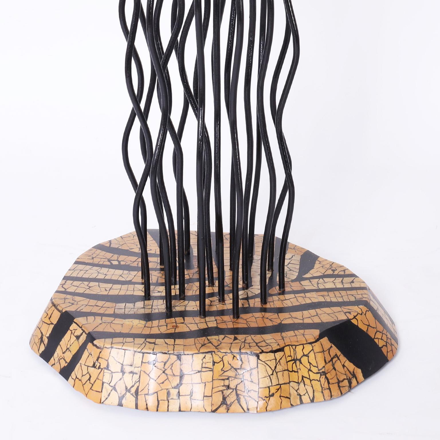 Hand-Crafted Iron and Coconut Shell Pedestal For Sale
