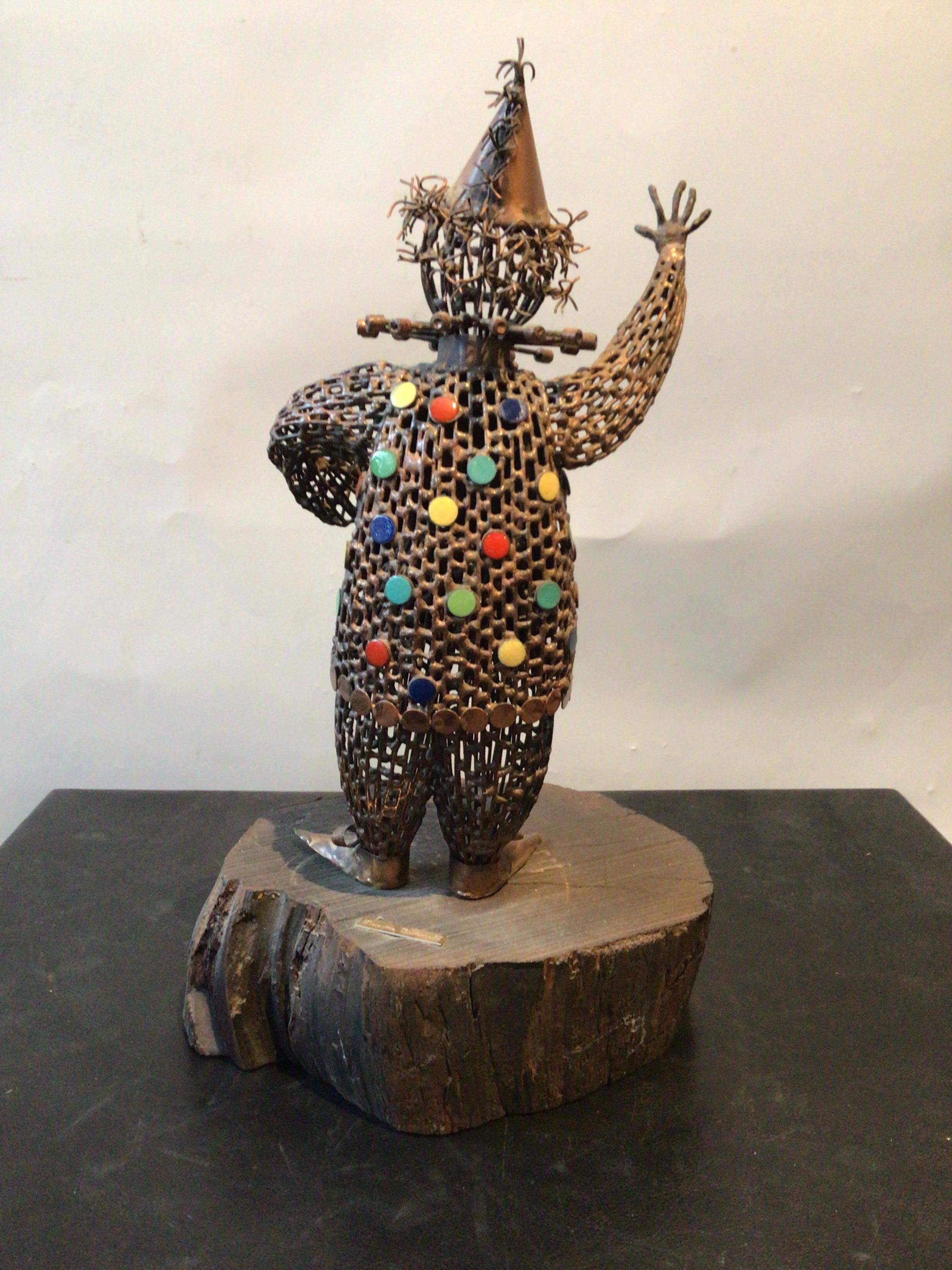Late 20th Century Iron and Copper Clown Sculpture by Maxine Burnett For Sale