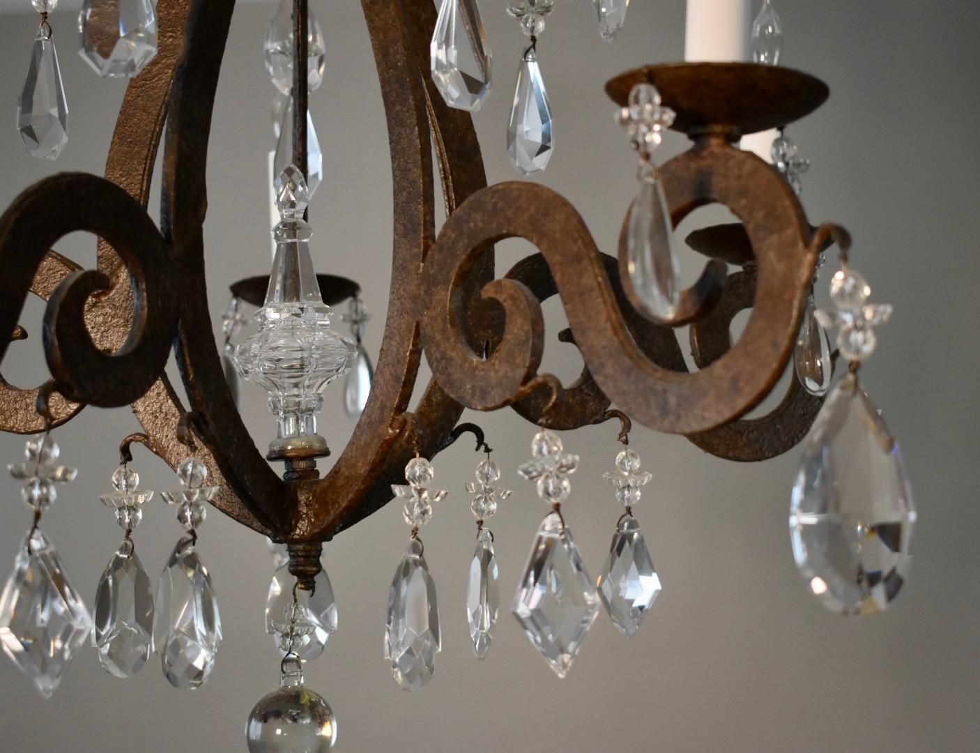 Iron and Crystal Chandelier For Sale 4