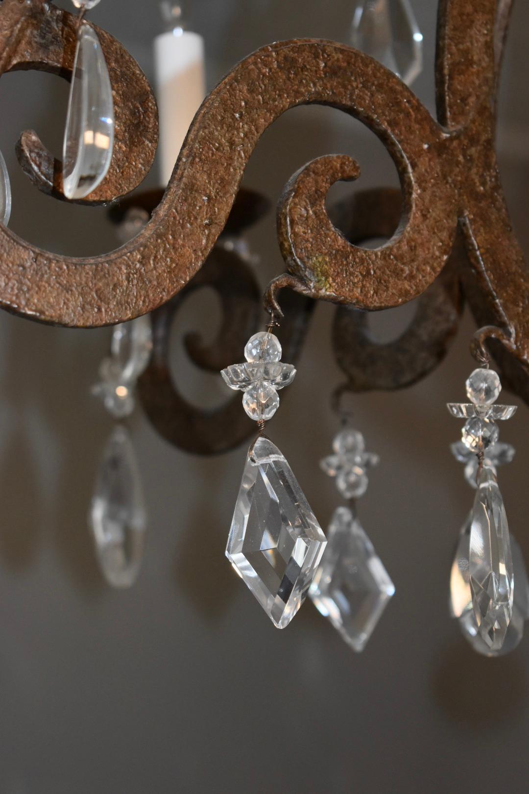 Iron and Crystal Chandelier For Sale 5
