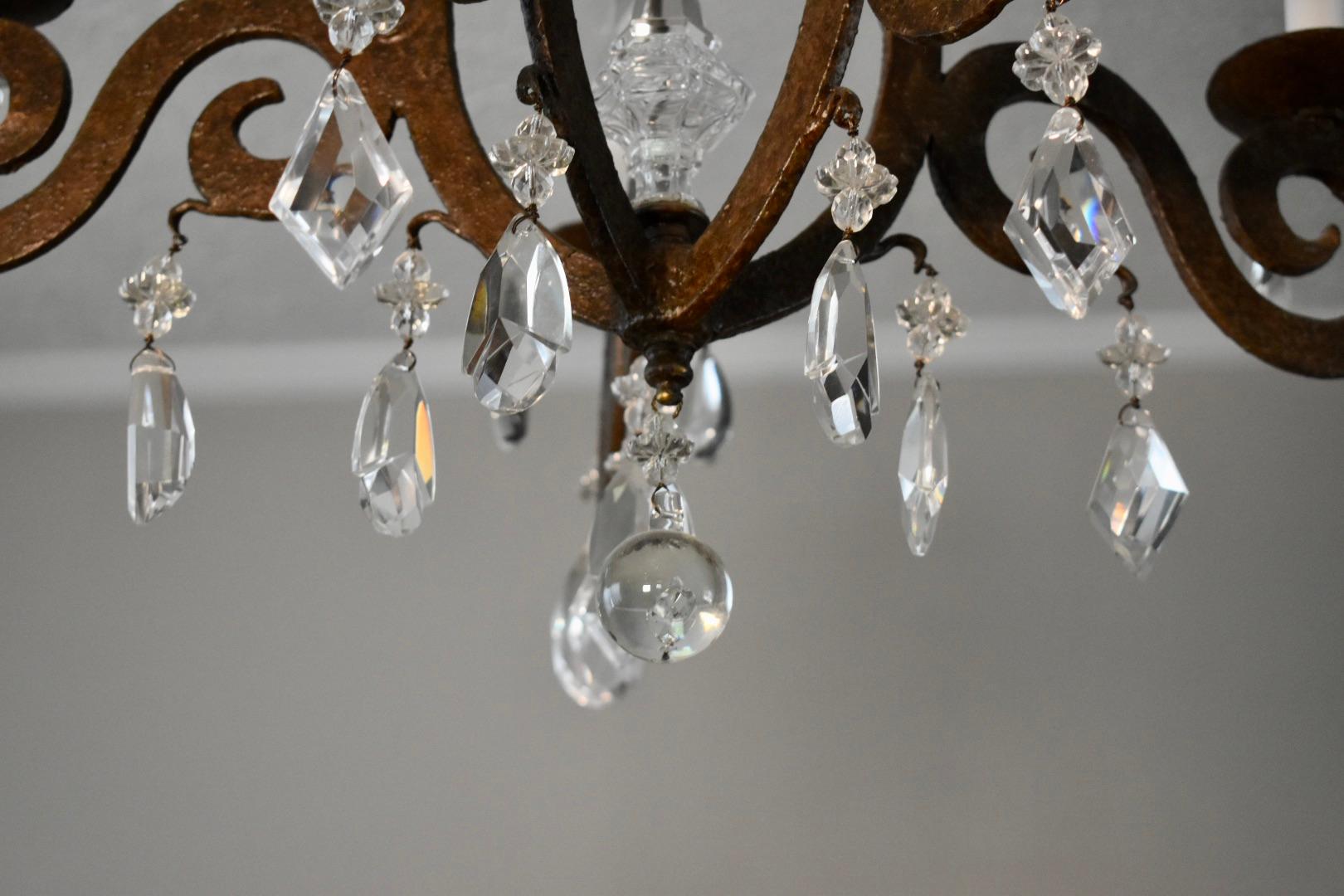 Iron and Crystal Chandelier For Sale 6
