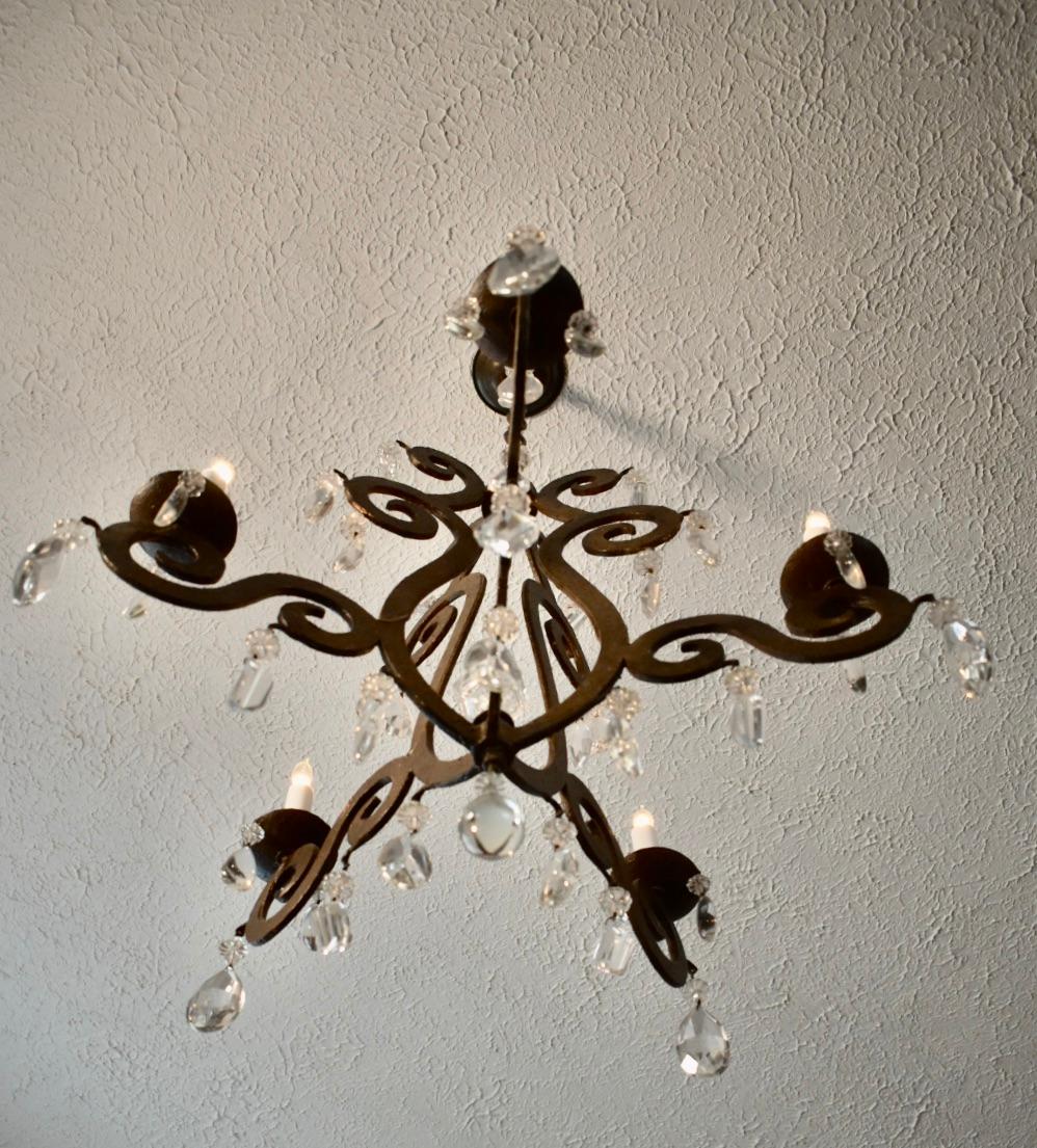 Iron and Crystal Chandelier For Sale 7