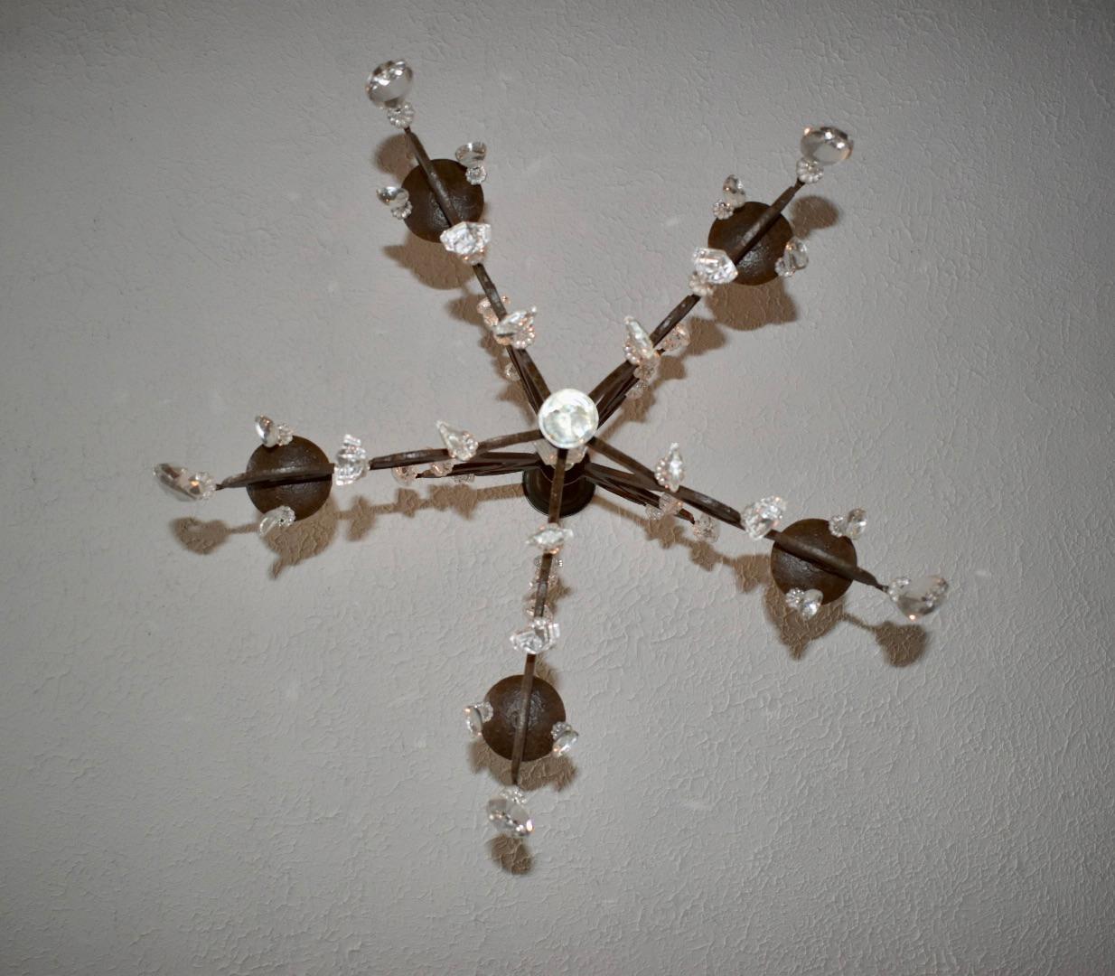 Iron and Crystal Chandelier For Sale 8