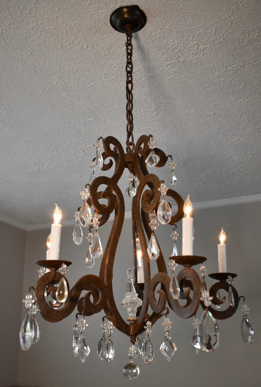 American Iron and Crystal Chandelier For Sale