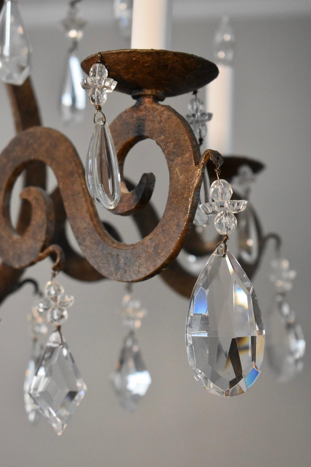 Contemporary Iron and Crystal Chandelier For Sale