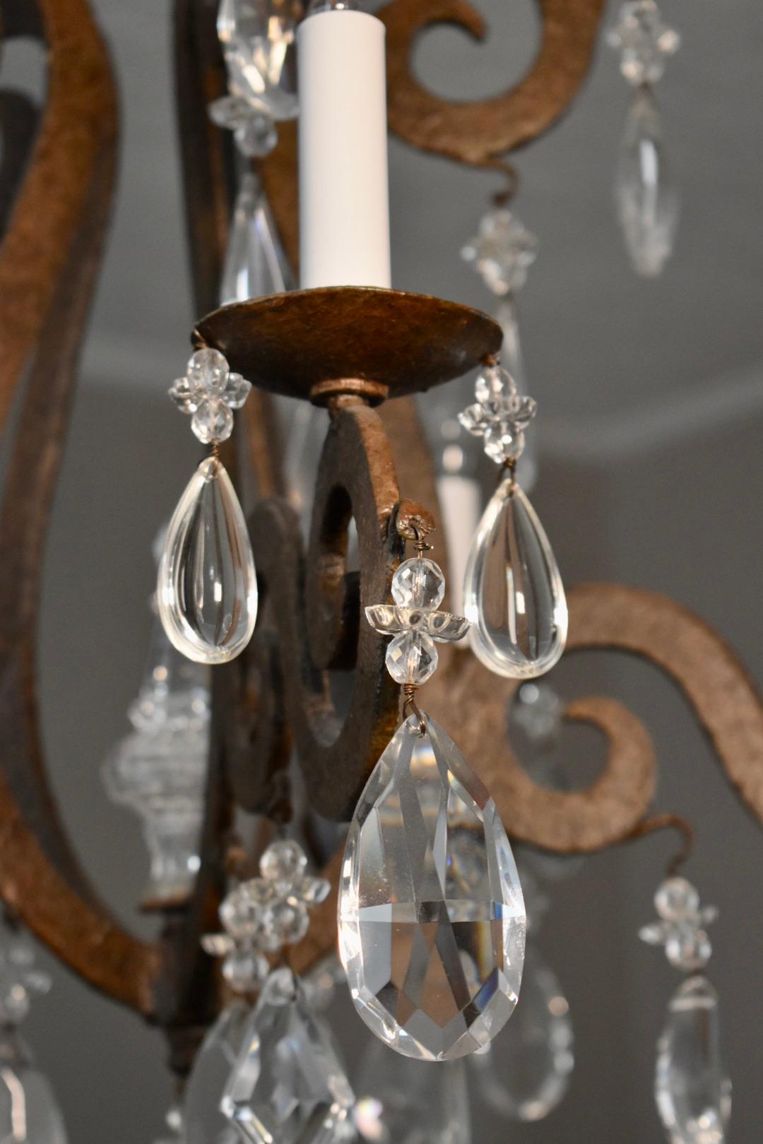 Iron and Crystal Chandelier For Sale 1