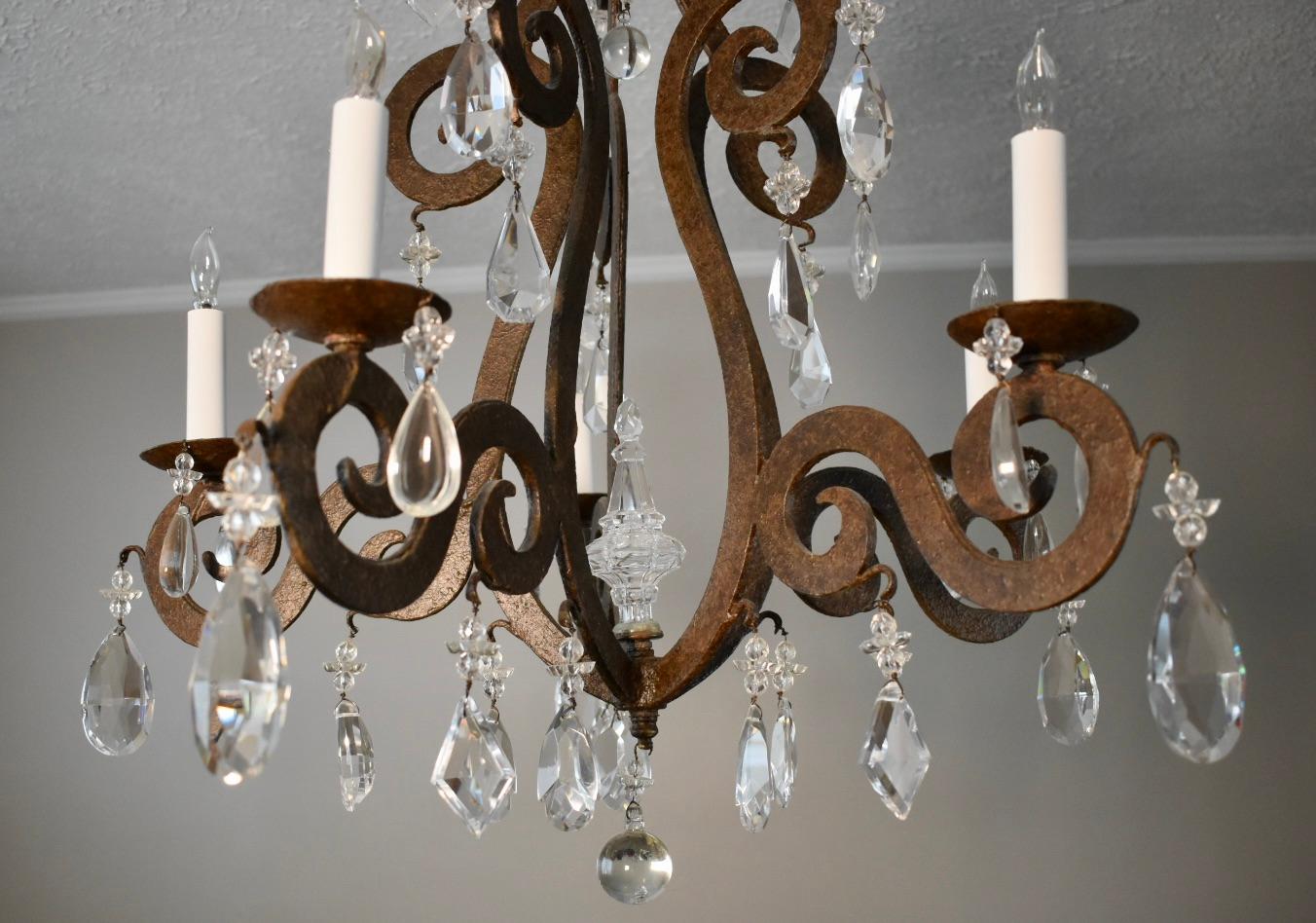 Iron and Crystal Chandelier For Sale 2