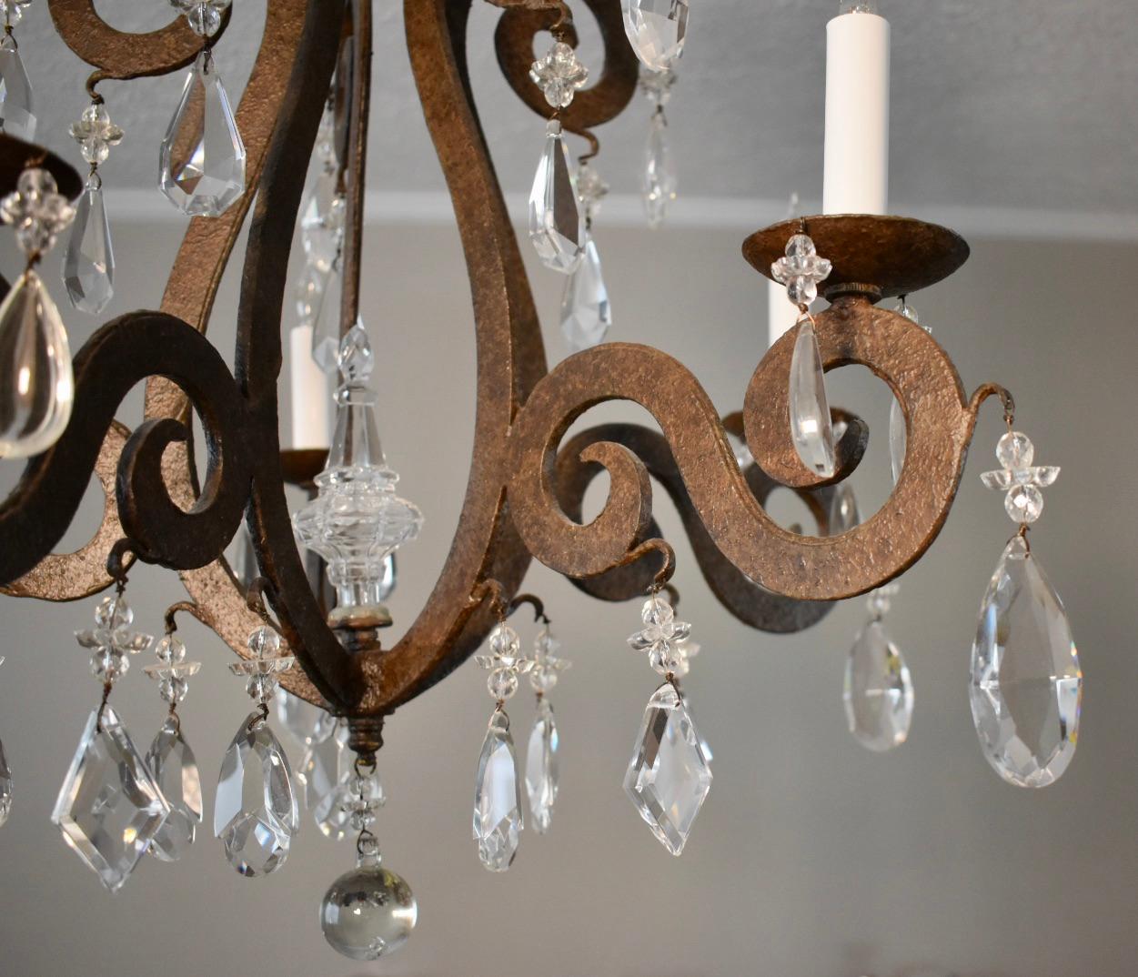Iron and Crystal Chandelier For Sale 3