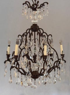 Iron and Crystal Chandelier With Scrolled Frame