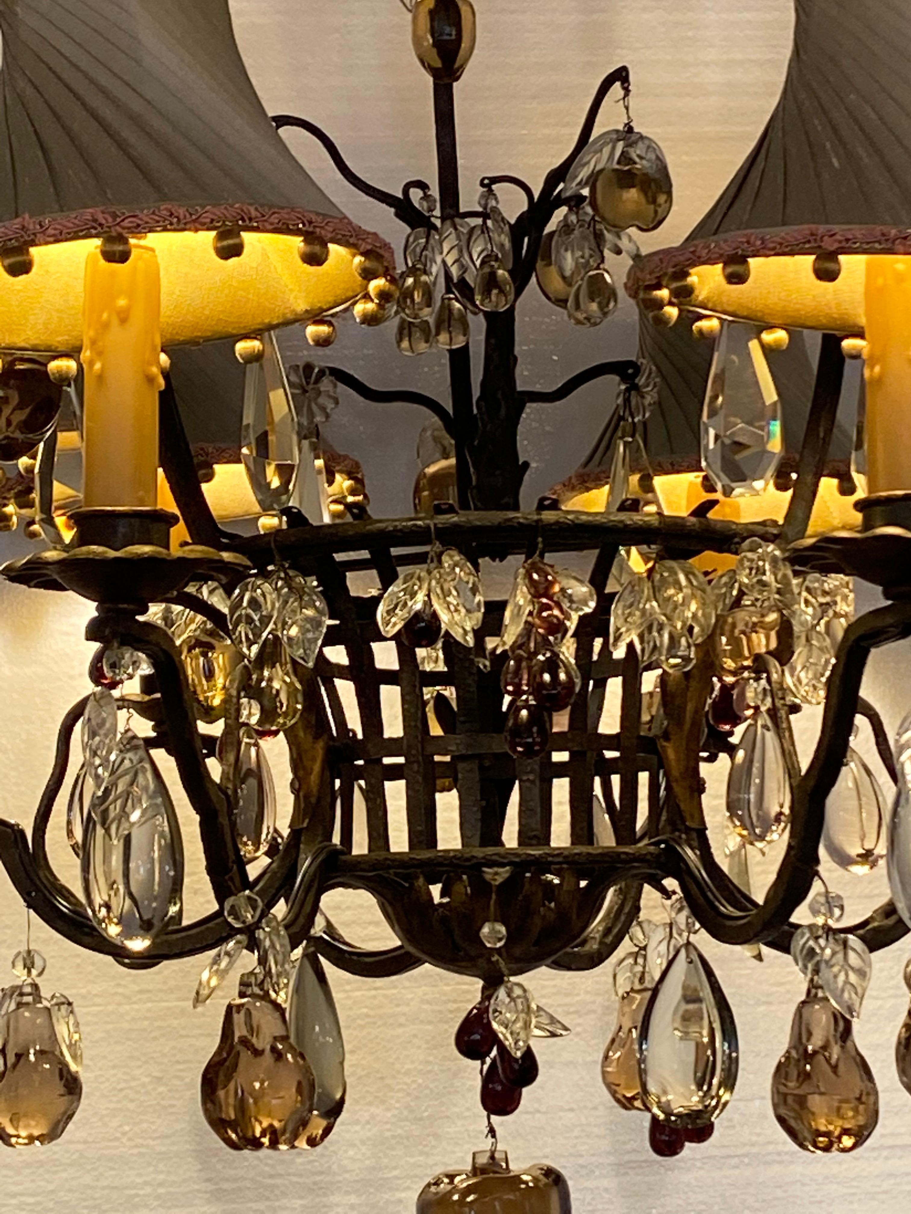 Iron and Crystal Fruit Chandelier In Excellent Condition For Sale In Dallas, TX