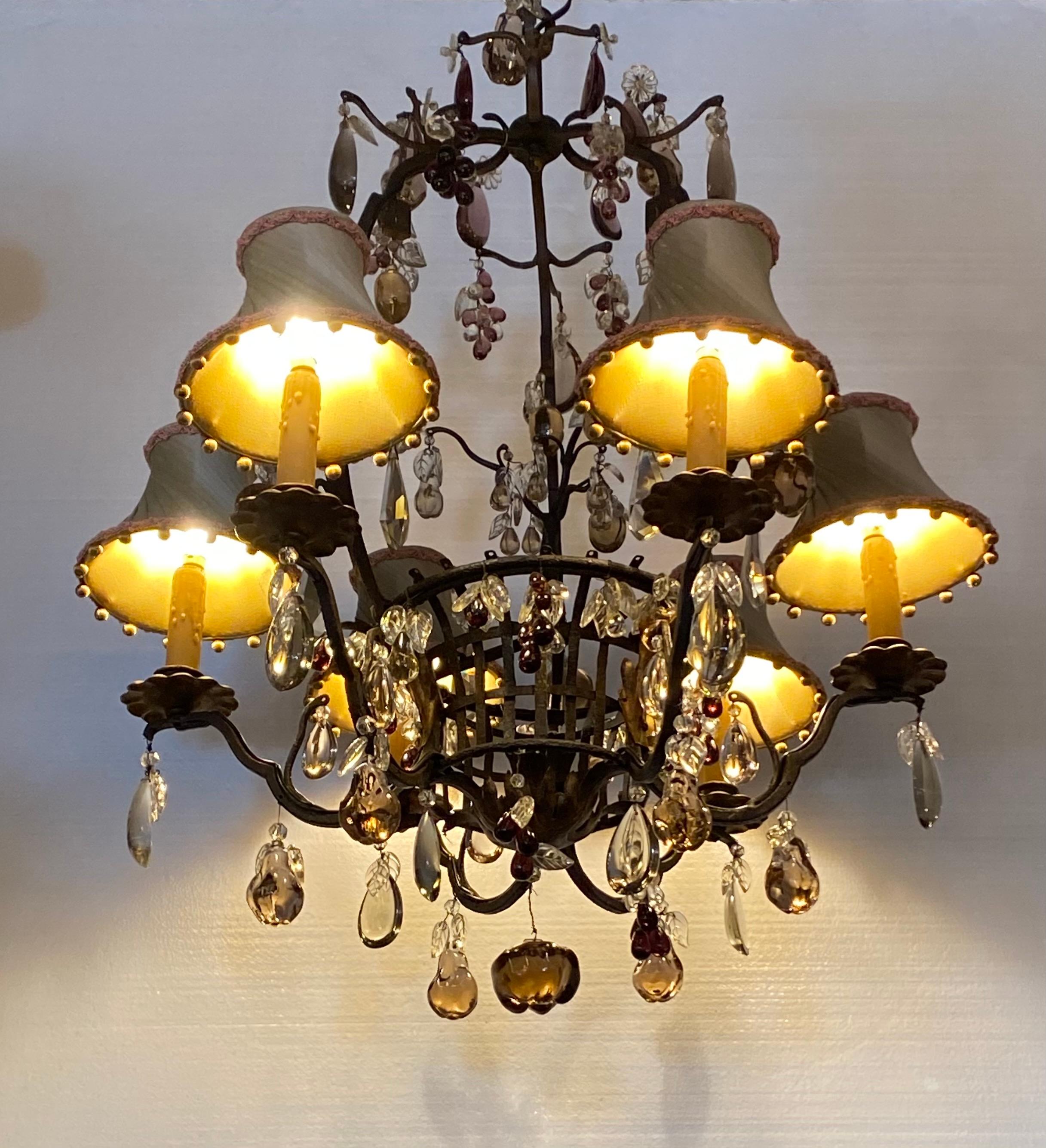 Iron and Crystal Fruit Chandelier For Sale 1