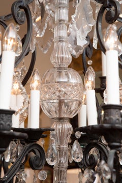 Large Iron and Crystal Hanging Chandelier