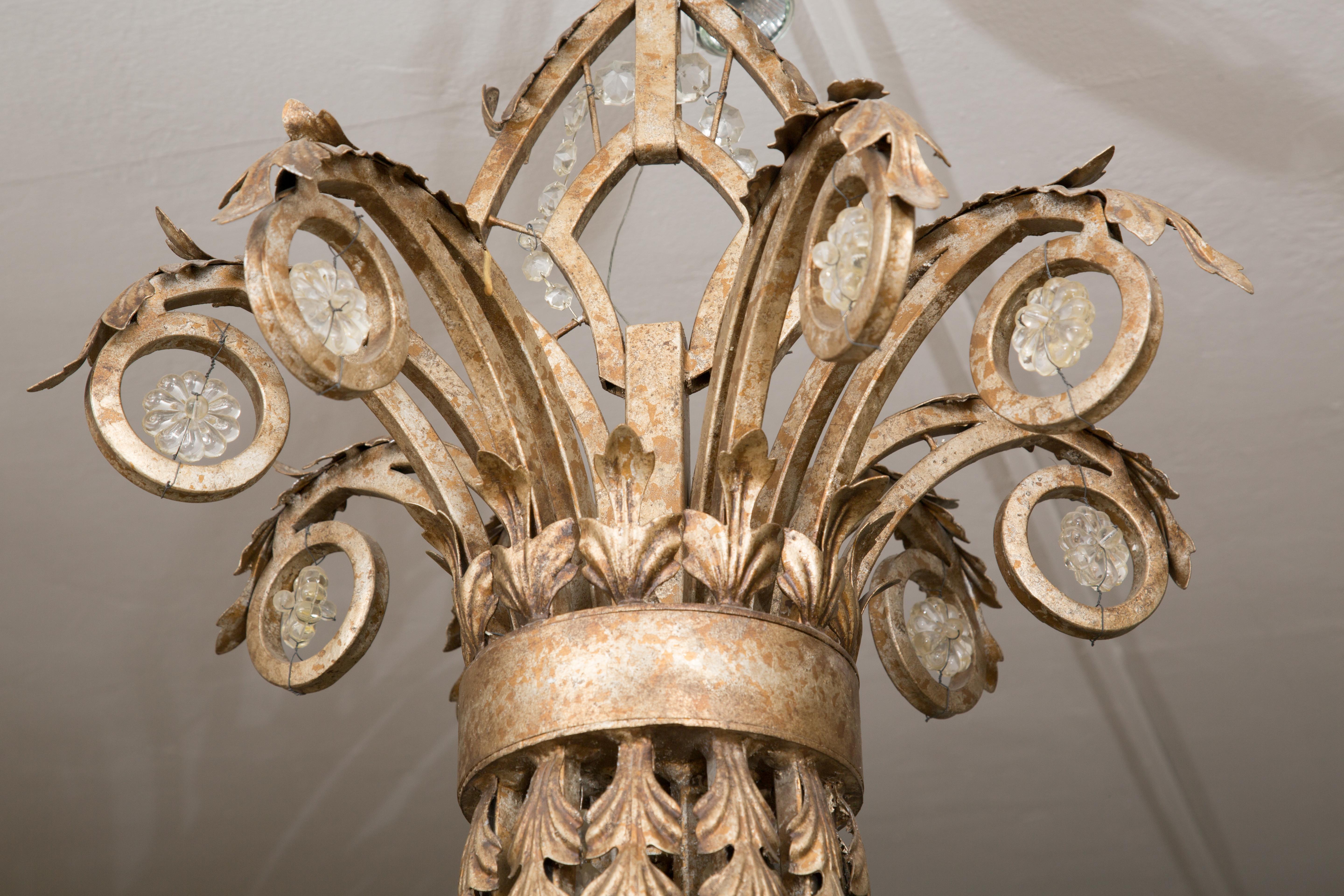 Unknown Iron and Crystal Twelve-Light Chandelier