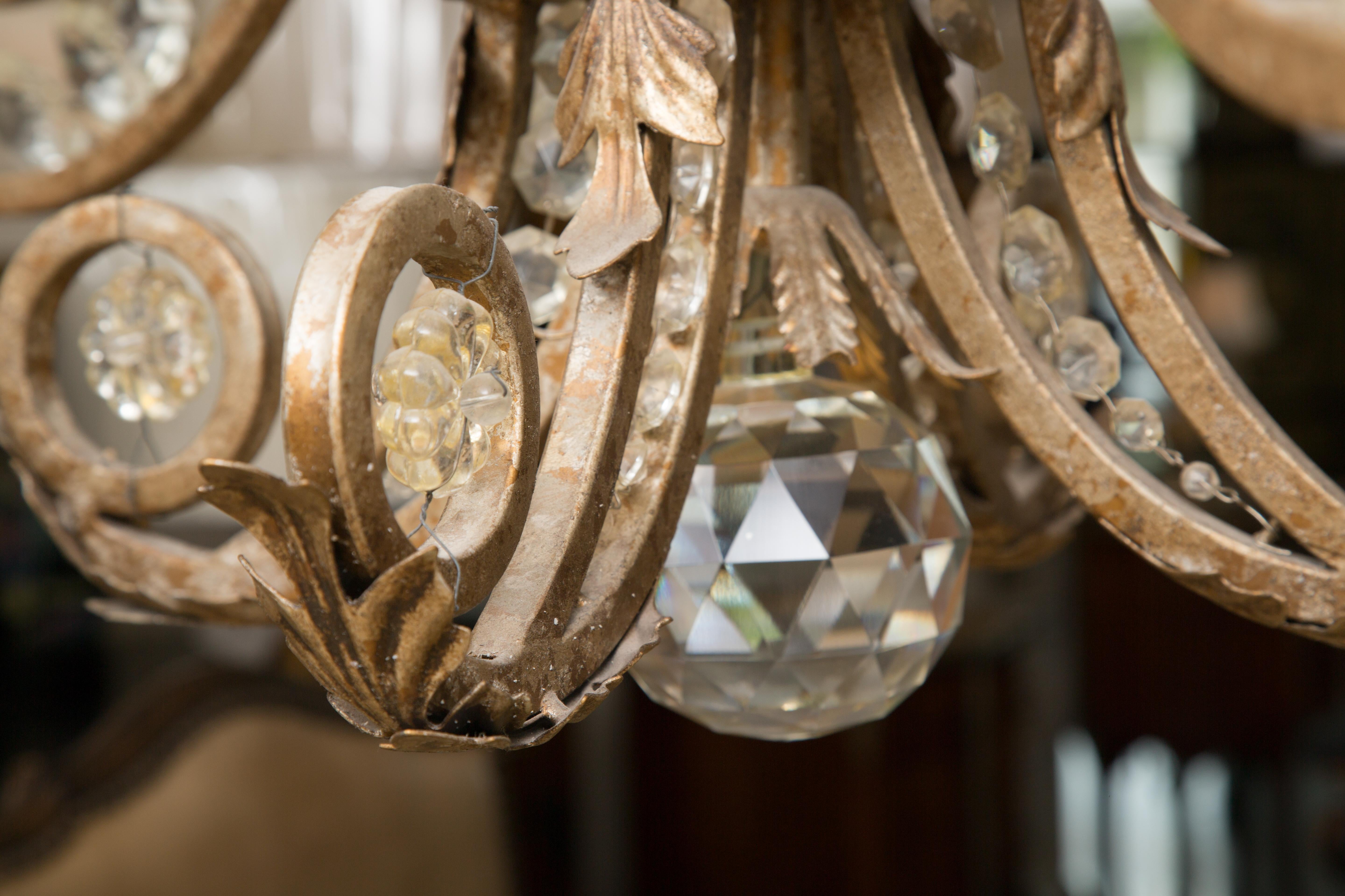Faceted Iron and Crystal Twelve-Light Chandelier