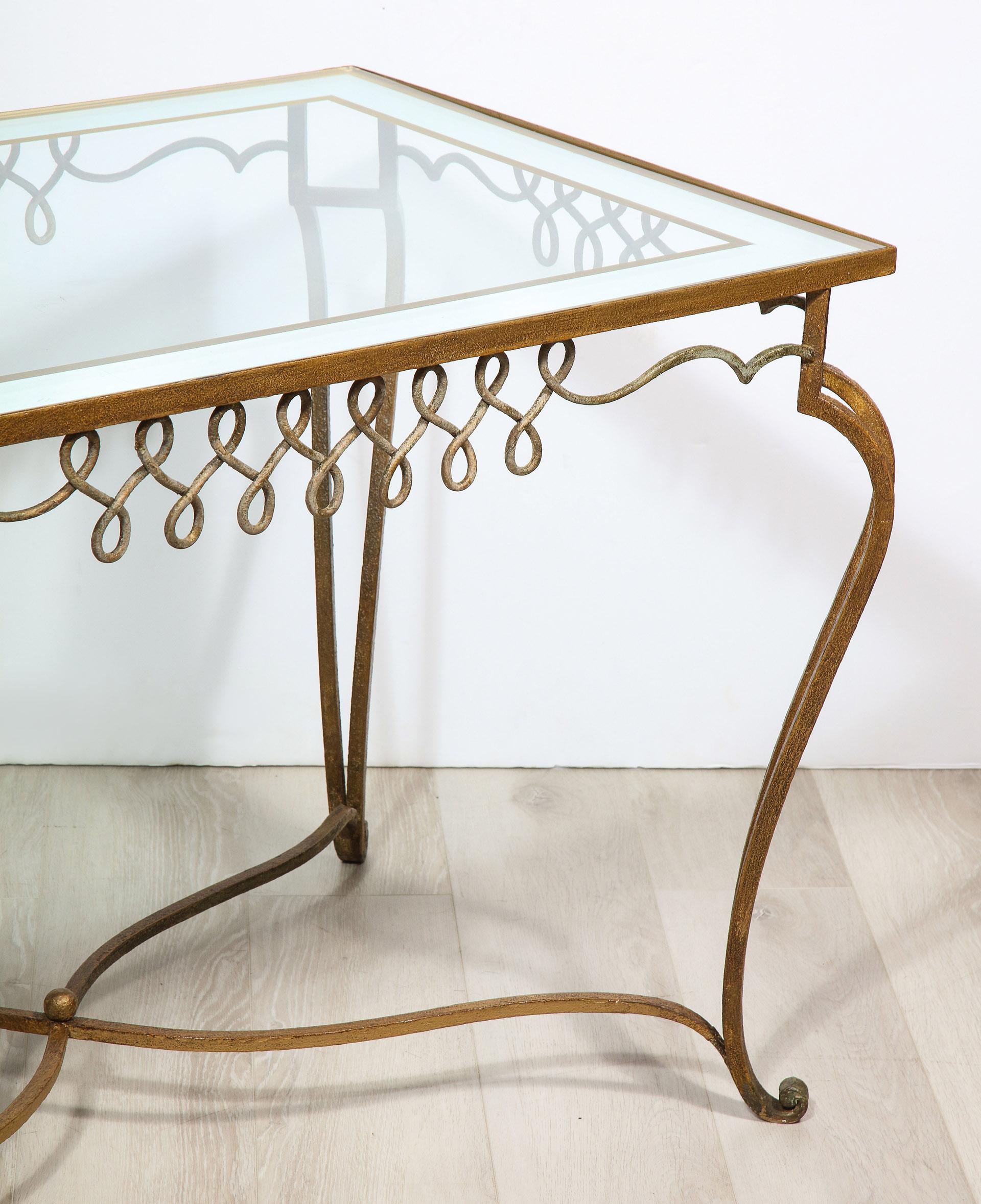Glass Iron and Élomisé Table Attributed to René Prou For Sale