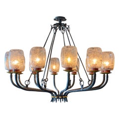 Iron and Gilt Chandelier with Austrian Glass Globes, France, 1960s