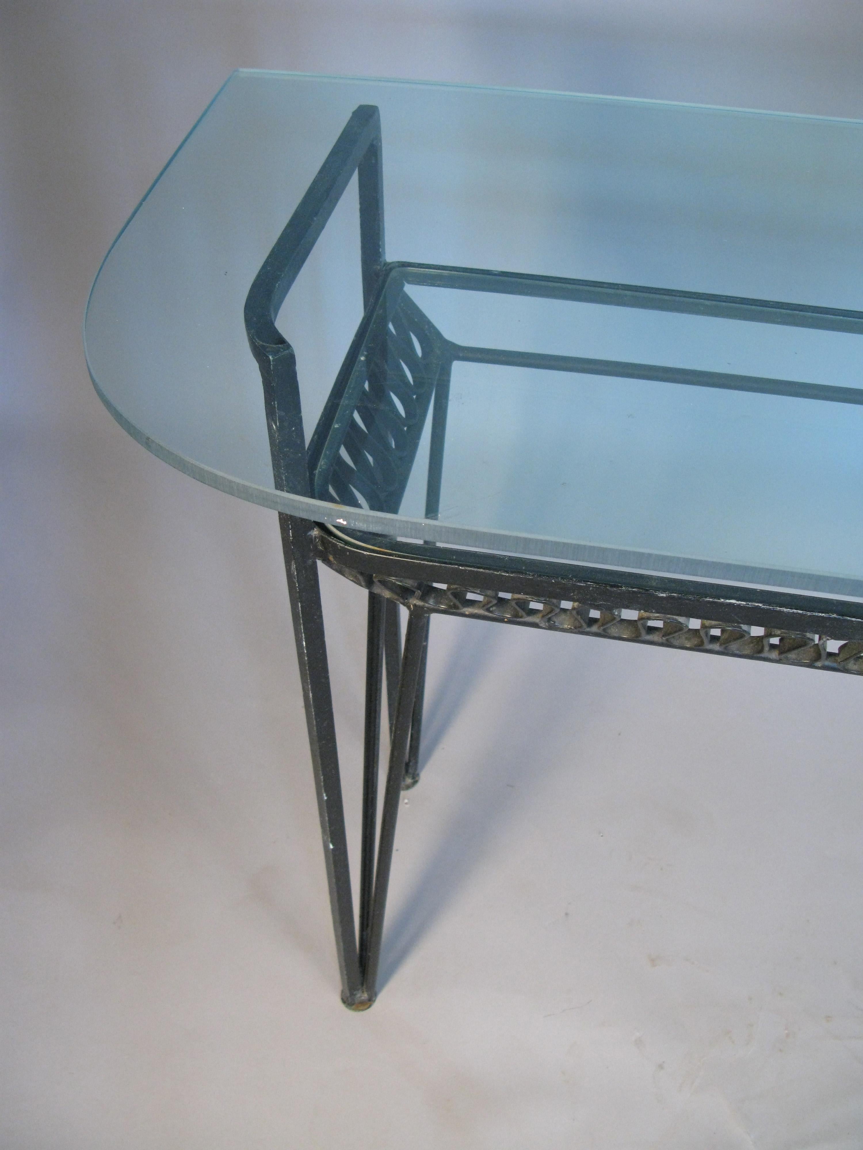 Iron and Glass 1950s Console Table by Salterini In Good Condition In Hudson, NY