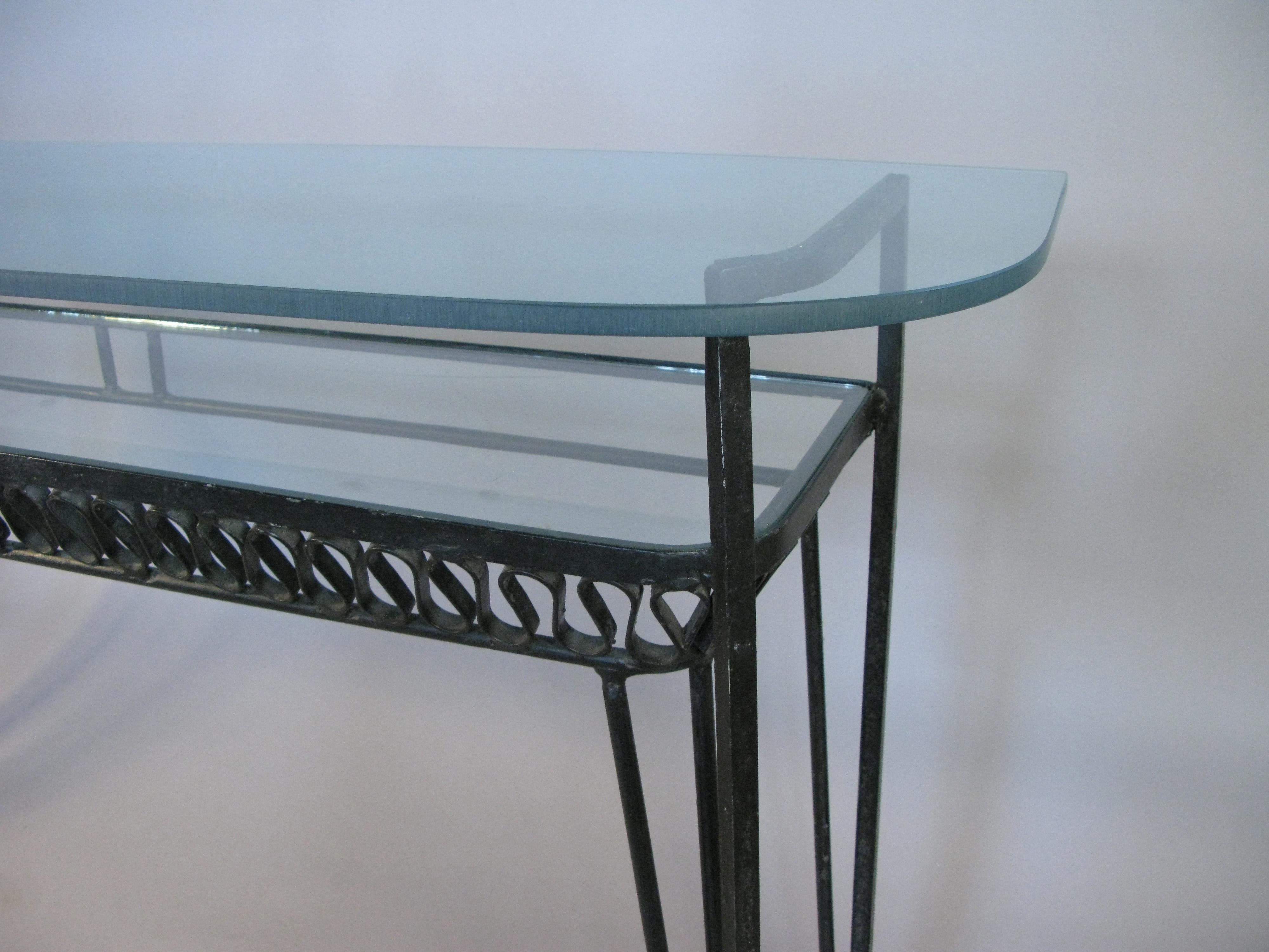 Mid-20th Century Iron and Glass 1950s Console Table by Salterini
